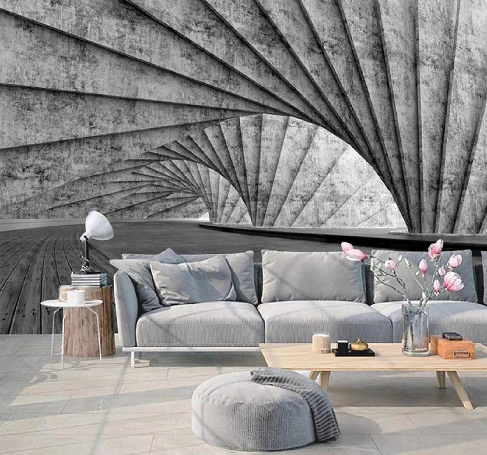 XLMING Abstract Grey Geometric Tunnel Spatial Extension 3D Wallpaper Luxury Home Dining Decor Paste Sofa Living Room The Wall for Bedroom Mural-400cm×280cm