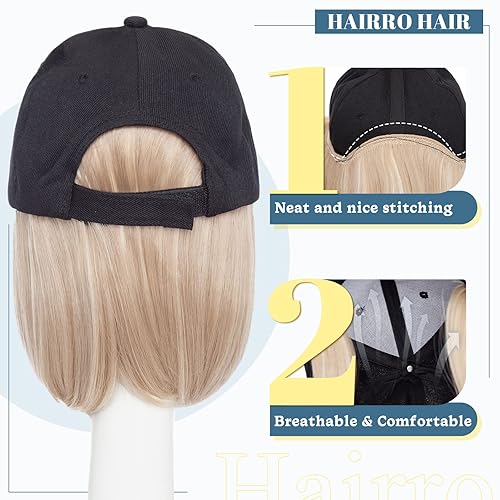 Miniatura 22 de Hairro Cap with Hair Attached For Women Wig Hat with Hair Short Bob style Synthetic Wavy Curly Adjustable Ball Cap Wiggy Hair Extensions 8" 180g #1