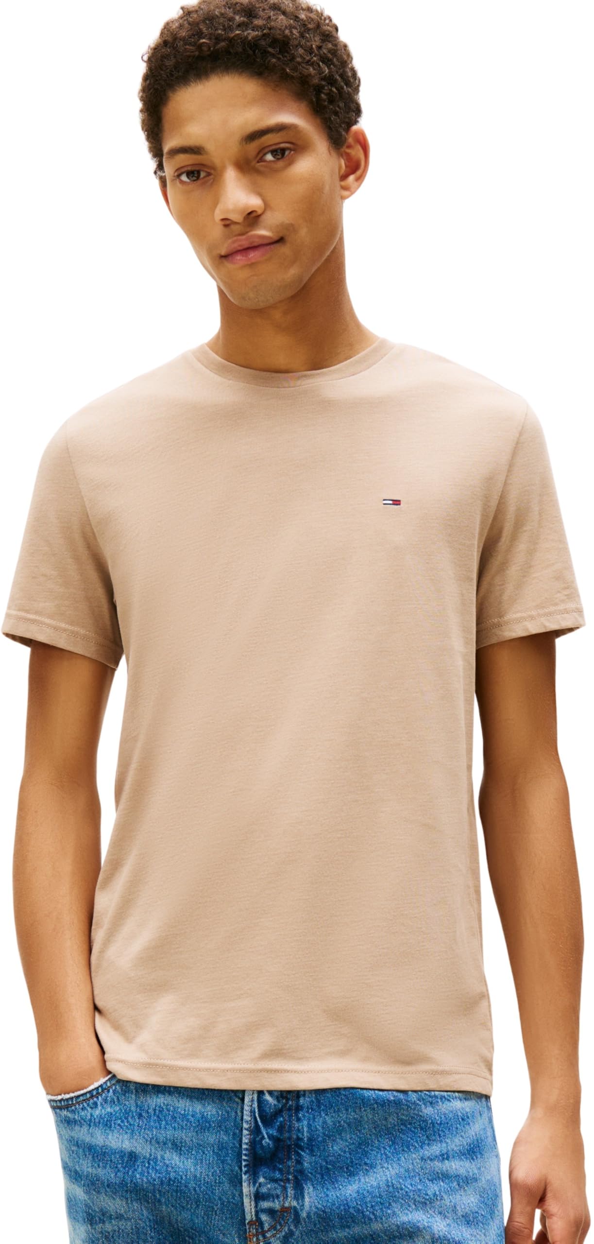 Tommy Jeans Men's TJM XSLIM Jaspe HTR TEE EXT DM0DM20363 S/S T-Shirt, Beige (Coastal Taupe HTR), S