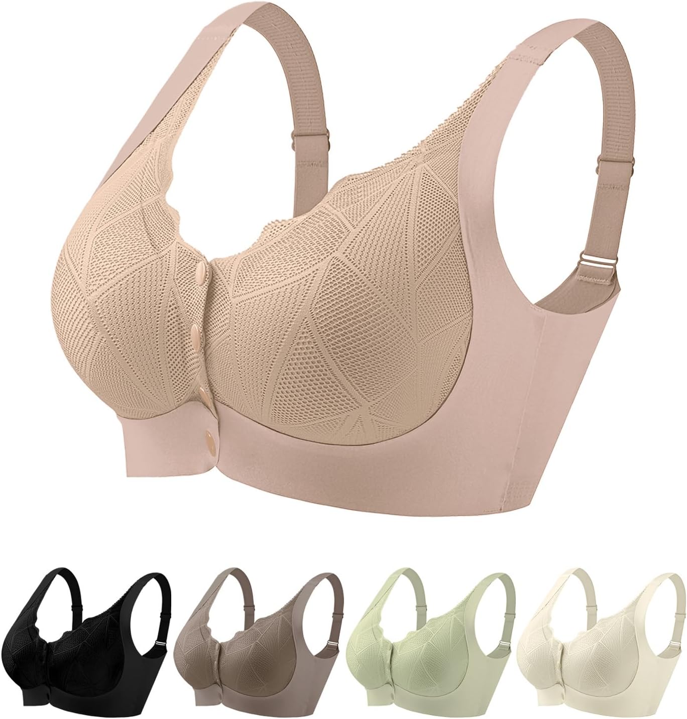 Lastshe Women Plus Size Front Closure Lace Seamless Bras Full Coverage Comfort Support Bralette Everyday Bra No Underwire - Image 2