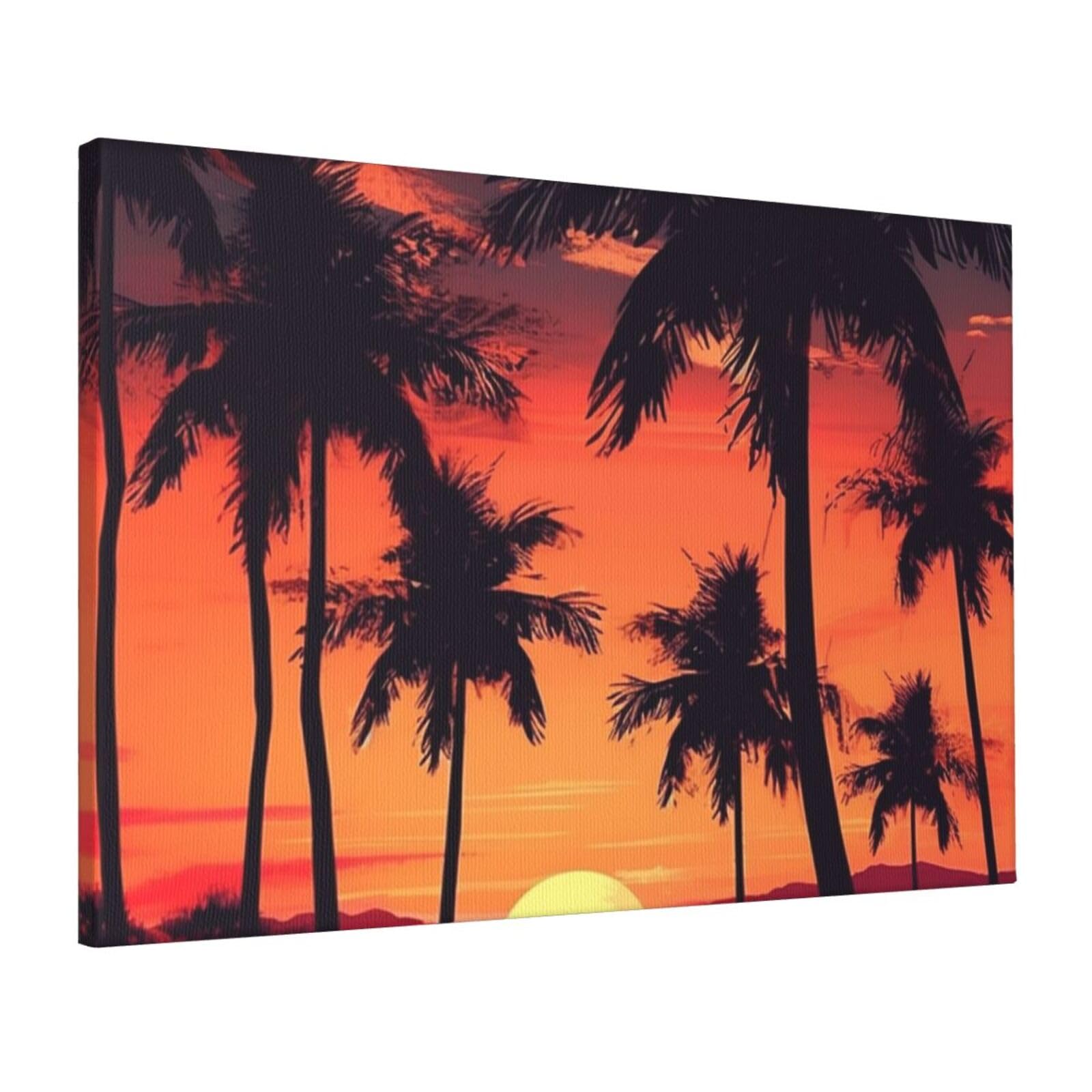 FodPand Canvas Wall Art for Living Room Wall Decor 16"x24" Modern Artwork Painting Pictures Hanging Canvas Prints Palm Tree Summer Sunset Aesthetic Wall Art for Bedroom Bathroom Office Wallart Decor