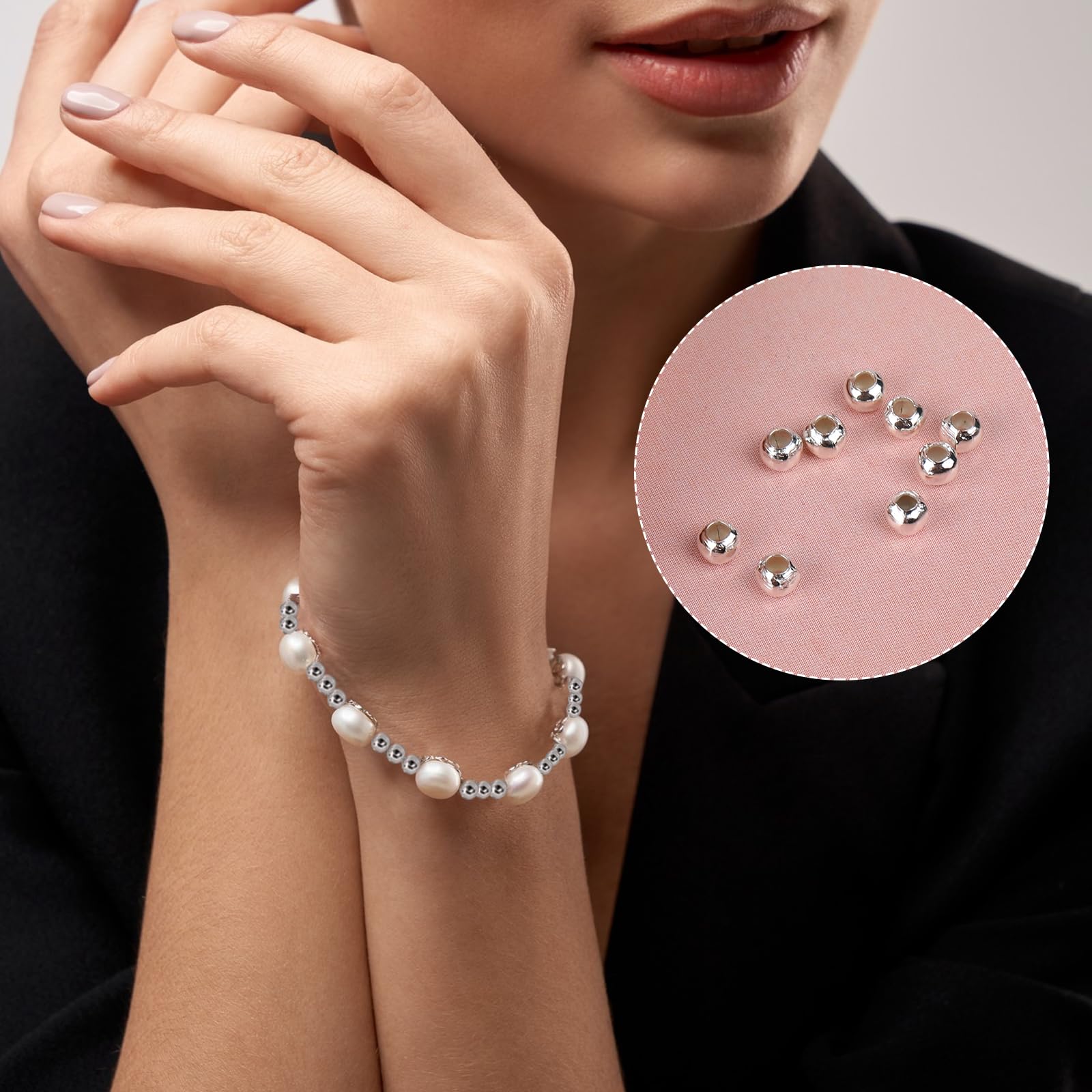 150 Perline Distanziali In Metallo Argento 8 Mm - Lisce E Rovate - Per Creazione Gioielli Fai Da Te, Bracciali, Collane, Orecchini