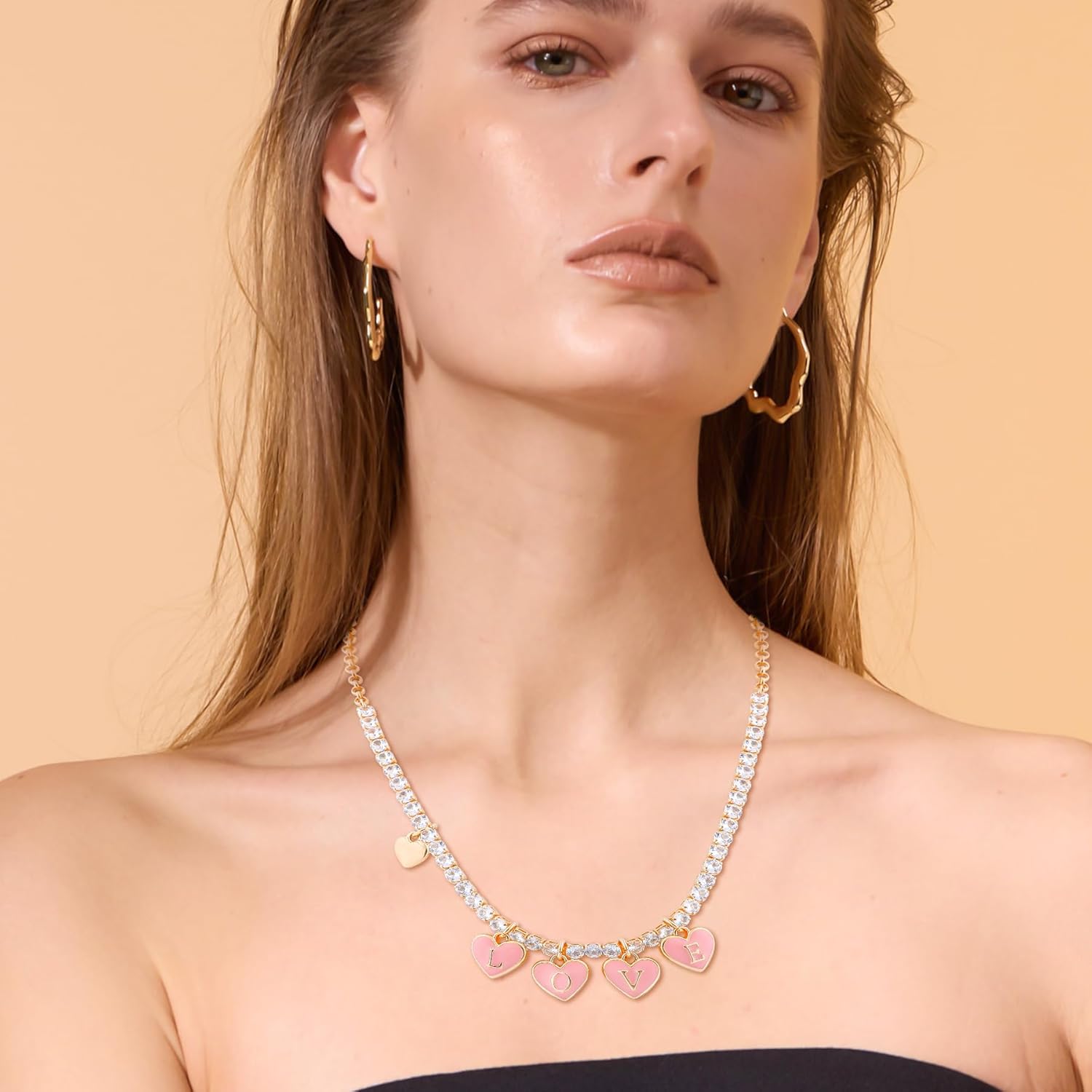 NEKOL LOVE Heart Charm Necklace for Women, Romantic Pink Heart Pendant with Gold-Plated Chain & Sparkling Zircon, Elegant Jewelry Gift - Image 5