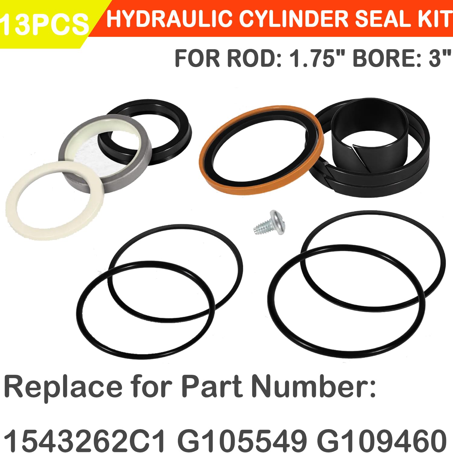 Tige : alésage de 4,4 cm : kit de joint de cylindre hydraulique de 7,6 cm 1543262C1 G105549 G109460 pour boîtier 580 Super E, 580 Super K, 580C, 580D, 580 Super D, 580K, 680K, 680L, 850B, 850C, 850C.
