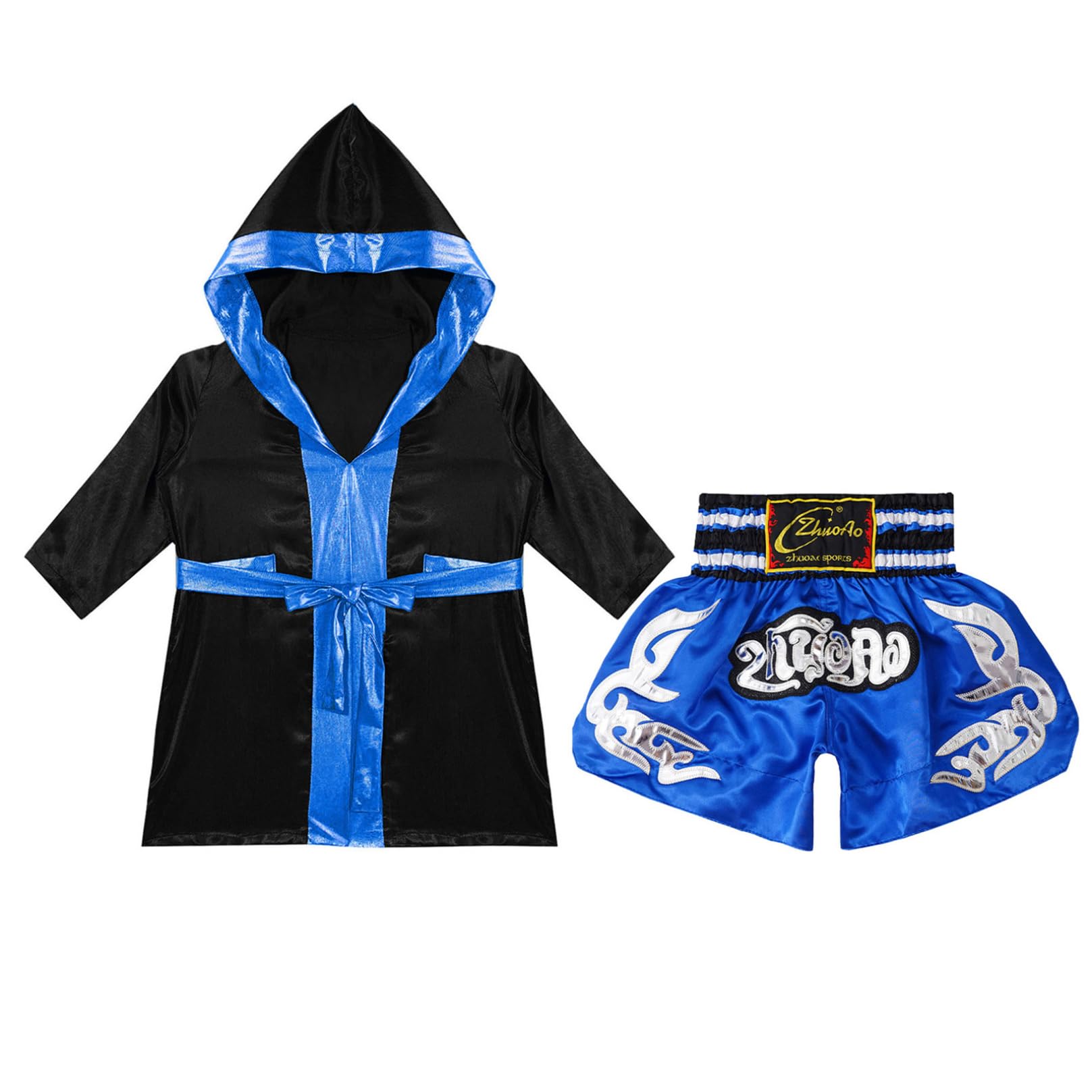 Agoky Chłopięce bokserki kickboxer, szata z długim rękawem, satynowa kurtka z kapturem, peleryna z kapturem, peleryna z kapturem, do fitnessu, na siłownię, MMA, muay, tajskie szorty