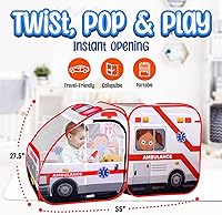 Vista 4 de Tienda de campaña desplegable de ambulancia para niños con sonidos, kit de médico y pozo de pelotas para niños pequeños y mayores, juguete