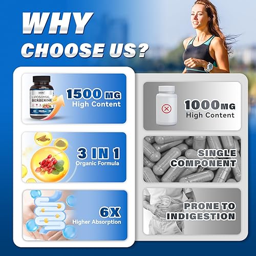 Miniatura 8 de Suplemento de berberina liposomal de 1500 mg con canela de ceilán y gimnasia, fitosoma de berberina orgánica hcl para mujereshombres de alta