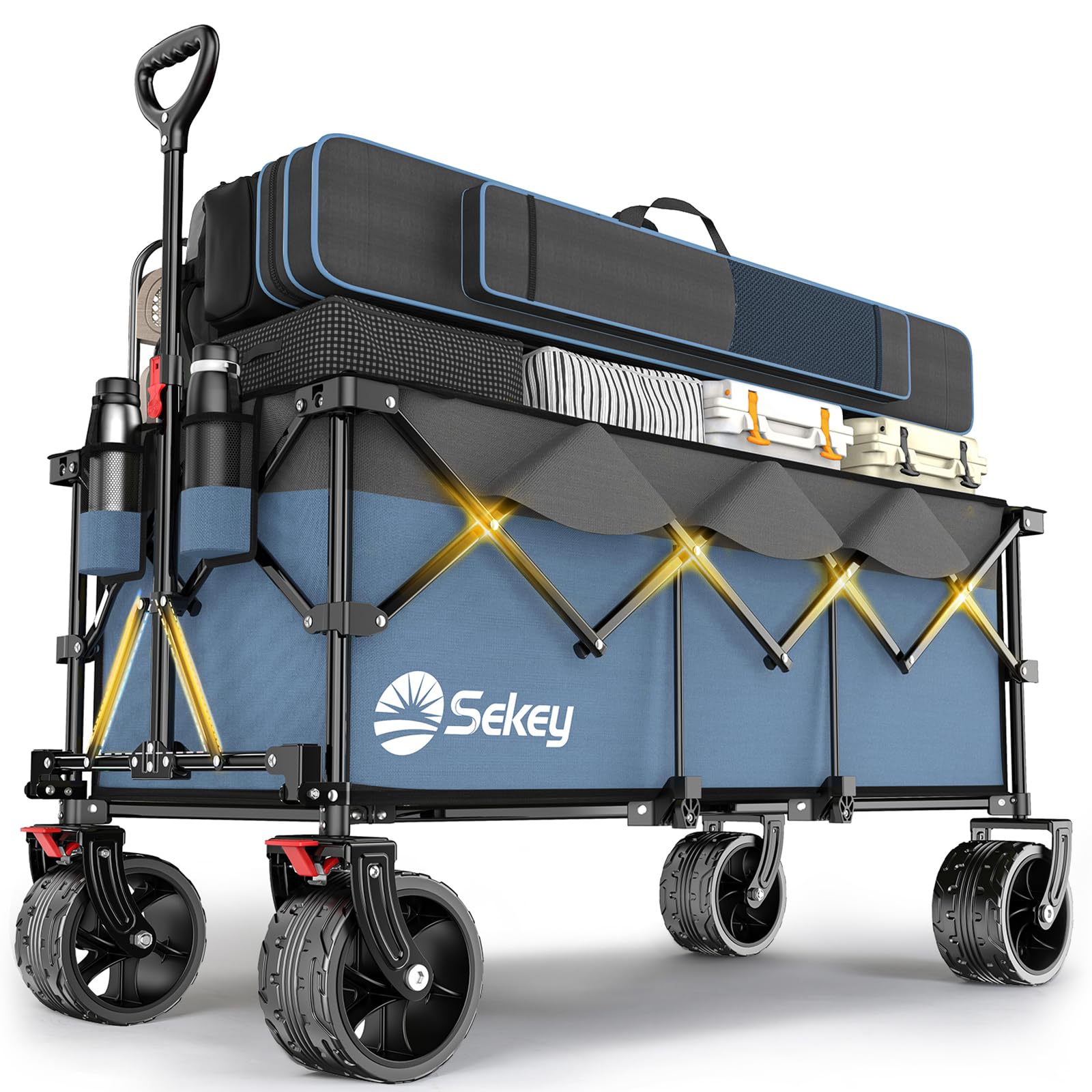 Sekey 300L Ultra-Large Folding Festival Trolley - All-Terrain Extra Wide Wheels and Brake, Heavy-Duty Cart Loadable up to 150KG, Patented Four-Directional Foldable Design, Collapsible Wagon, Blue&grey — image 1