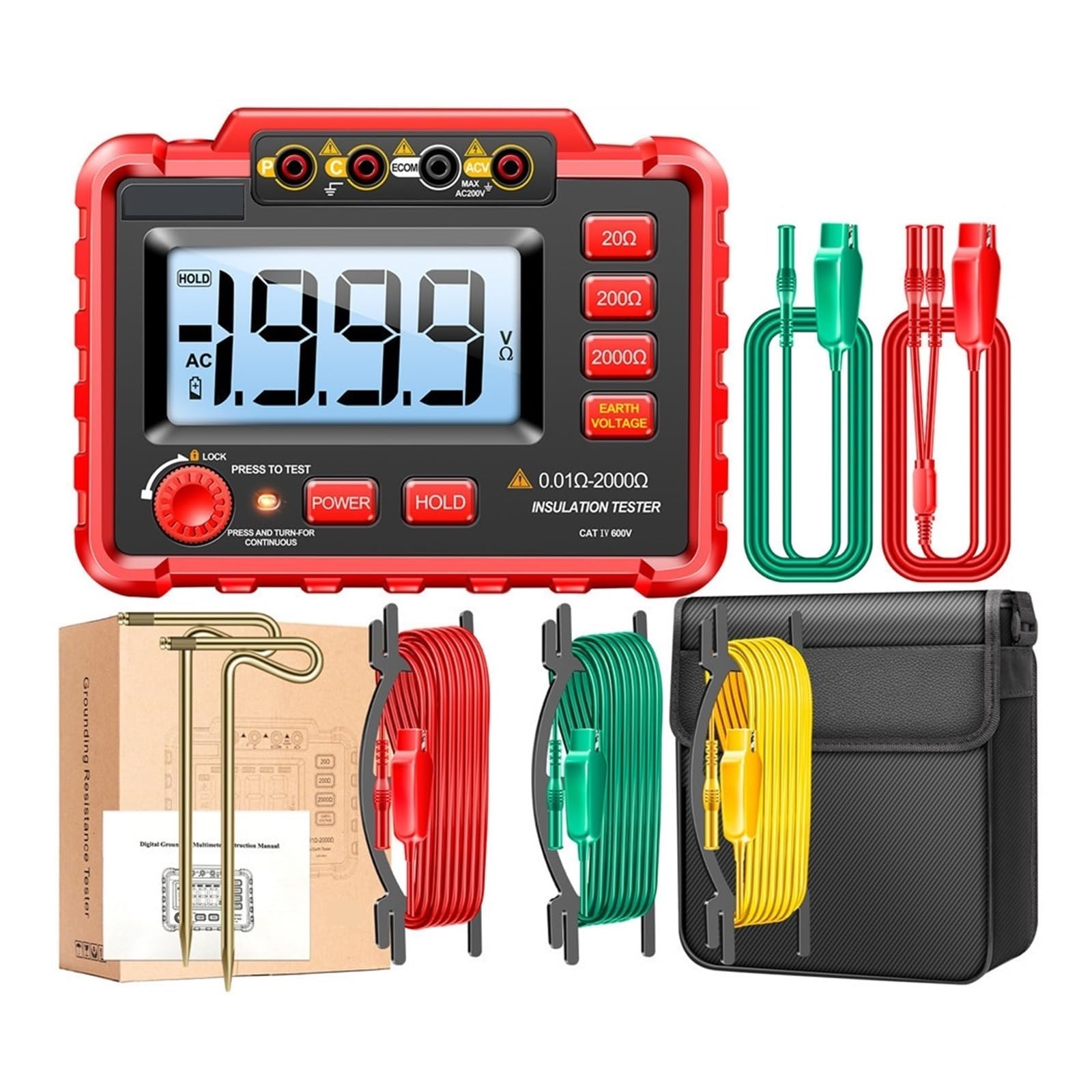 Megóhmetro Especial For Electricistas, Comprobador De Resistencia De Aislamiento, Medición Digital De Tensión De Puesta A Tierra De Resistencia De Alta Precisión(Red)