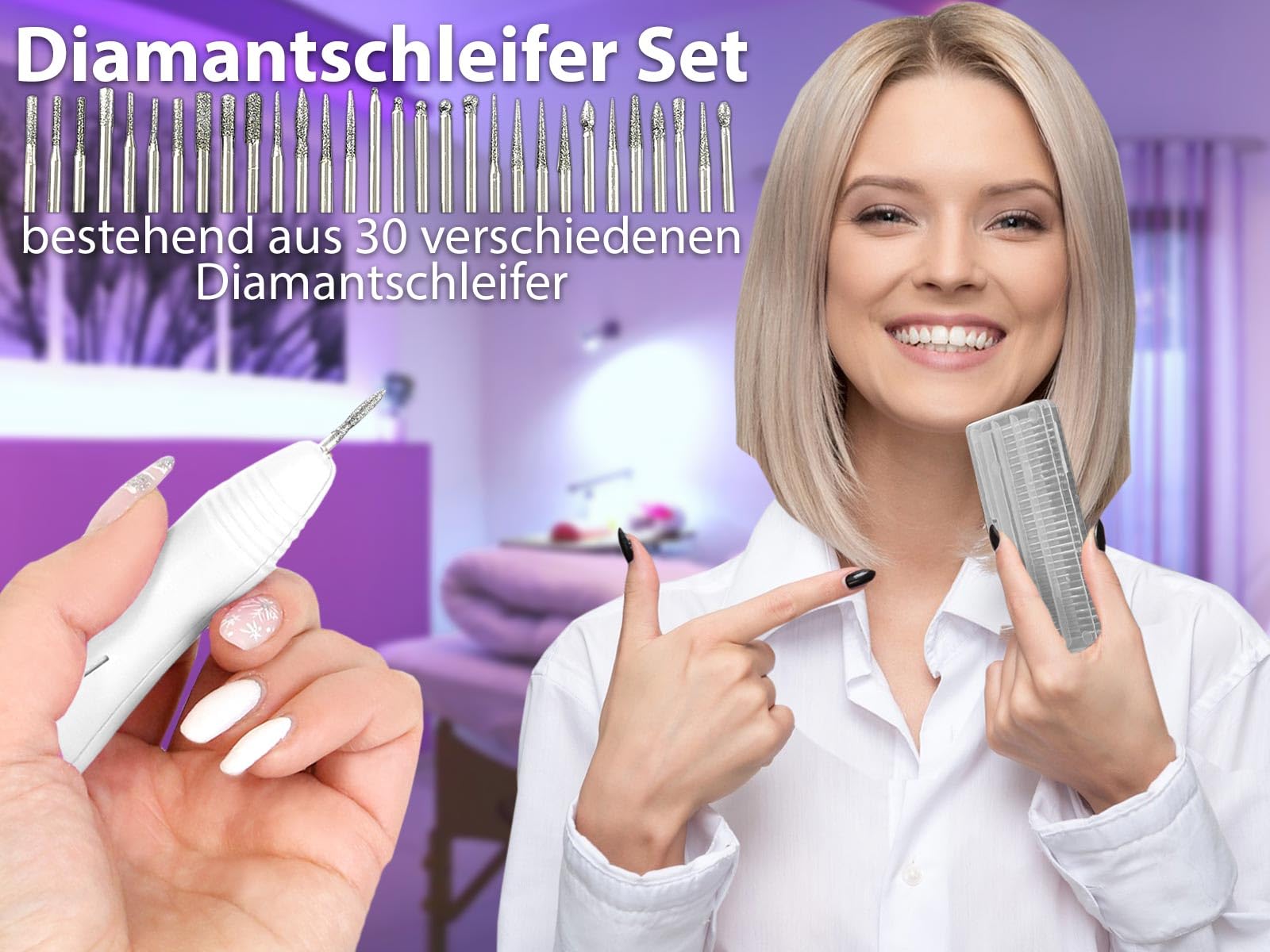 Fußpflegegerät Schleifgerät Maniküreschleifer inkl. Fräser Diamantschleifer | Elektrischer Nagelfräser mit Schleifer Bits für die Maniküre und Pediküre