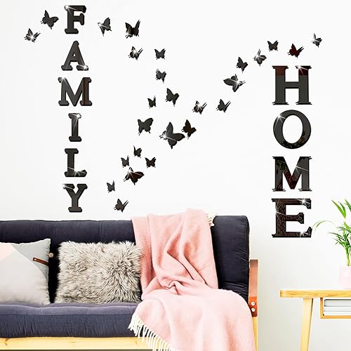 Miniatura 5 de Outus Letrero de letras 3D para el hogar familiar, decoración de sala de estar, decoración de pared rústica de granja, espejo acrílico, espejo