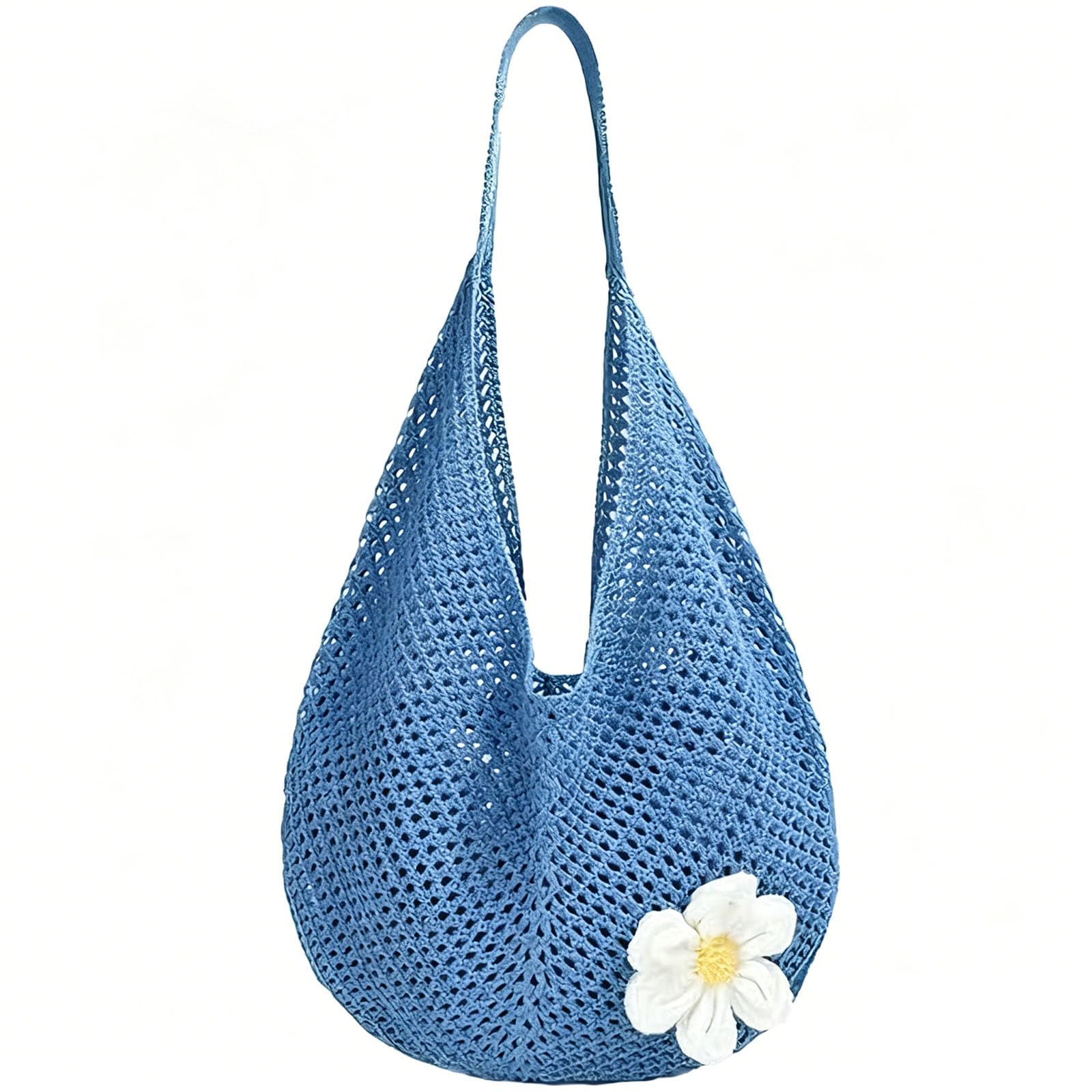 Crochet Bags for Women Stylish, Beach Bag with Large Capacity, Boho Bags for Women with Foldable Design, Blue Crochet Bag for Travel and Daily Commute, Jute Bags for Womens with Spacious Storage-picture-21