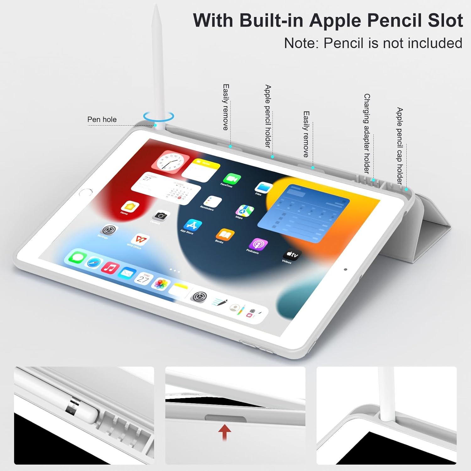 Case for iPad mini 5th Generation 2019 / Mini 4th Generation 2015 with Pencil Holder, Auto Wake/Sleep, Ultra Slim Lightweight Trifold Smart Soft TPU Back Case for iPad mini 5/4, Gray - Image 5