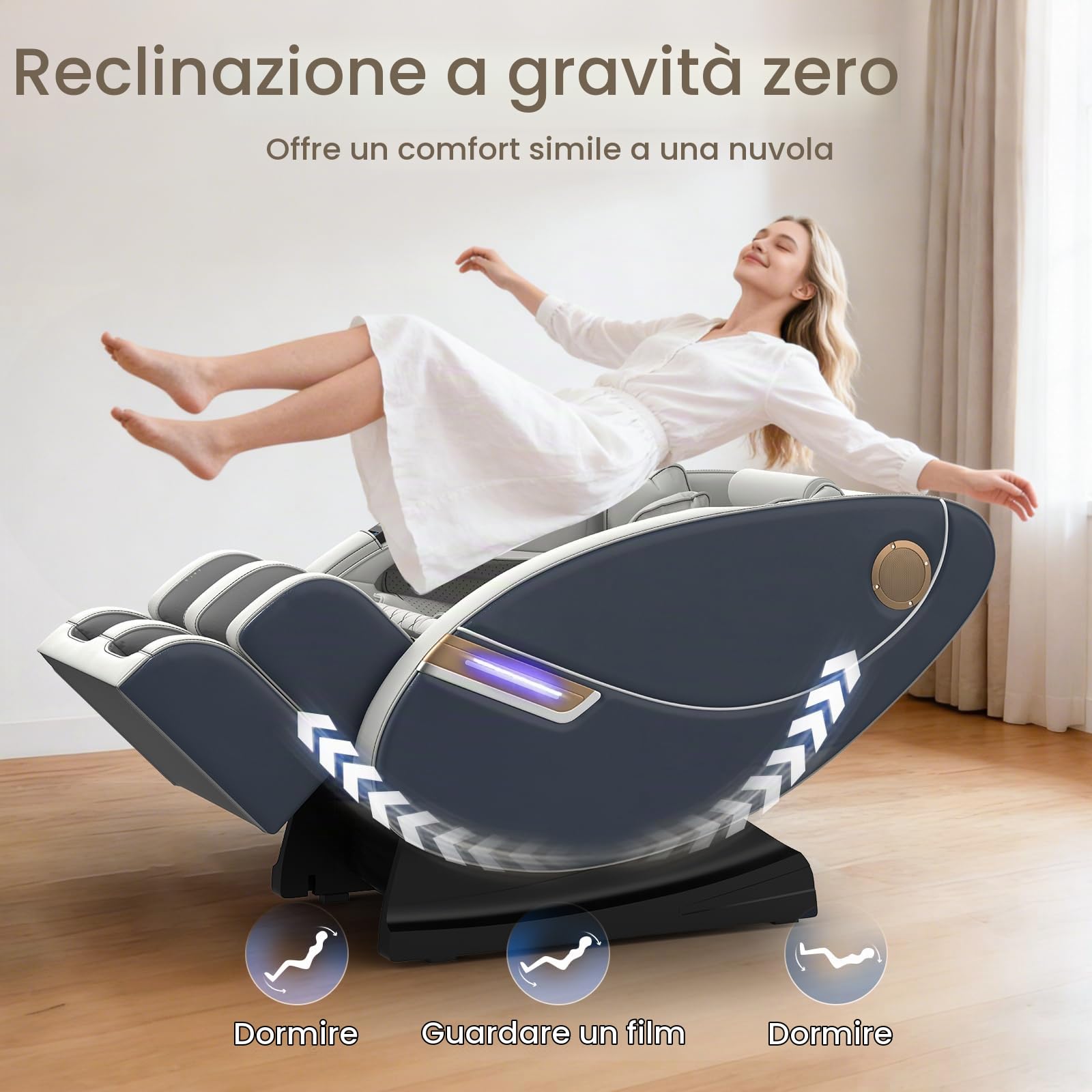 Poltrona massaggiante per tutto il corpo, con 14 punti massaggianti e 8 airbag, riscaldamento lombare e delle gambe, massaggio plantare con rulli, altoparlante Bluetooth, poltrone massaggiant