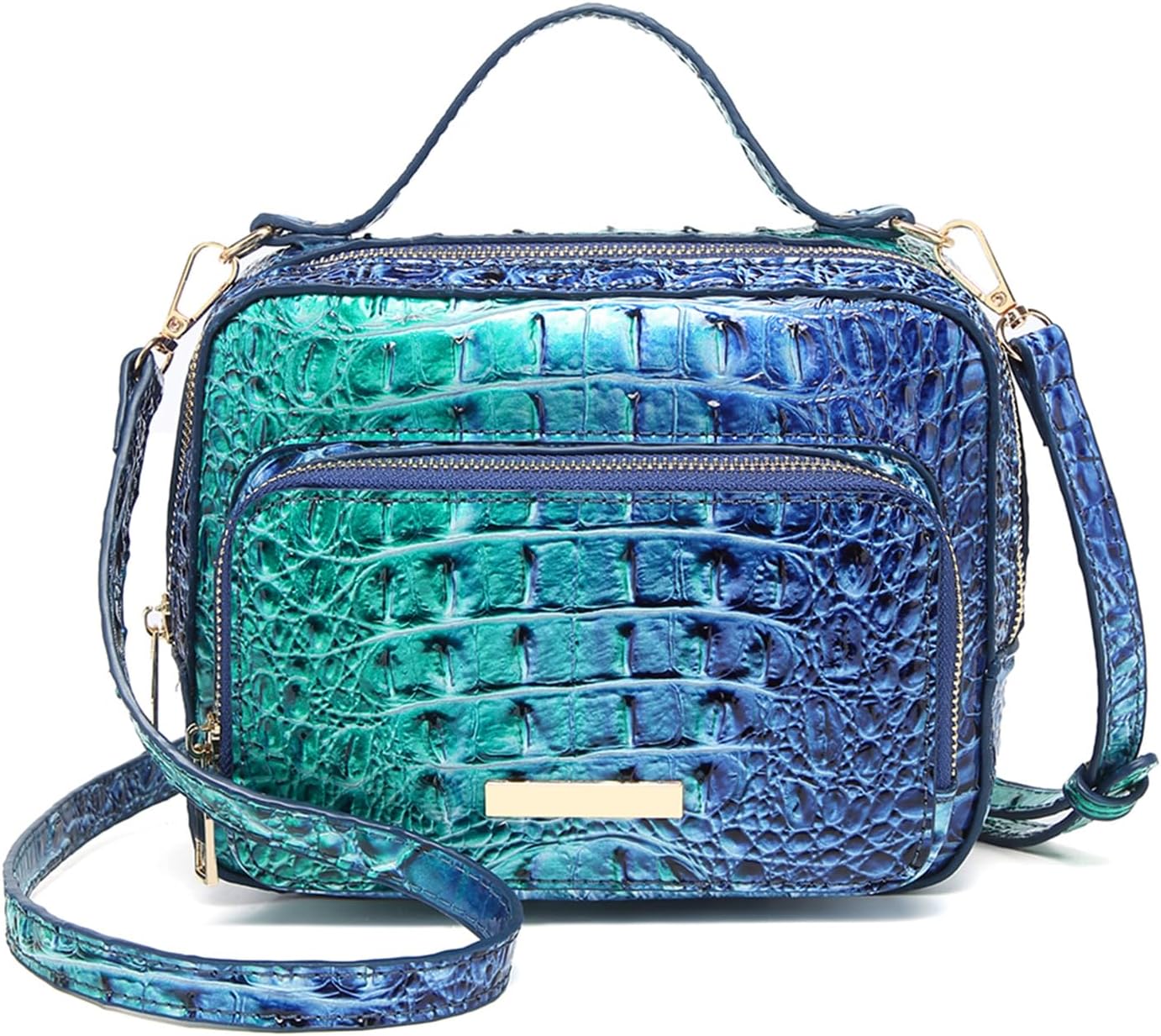 Small Crocodile Box Crossbody Bag for Women,Leather Mini Top-Handle Purse with Shoulder Strap for Daily Outfits