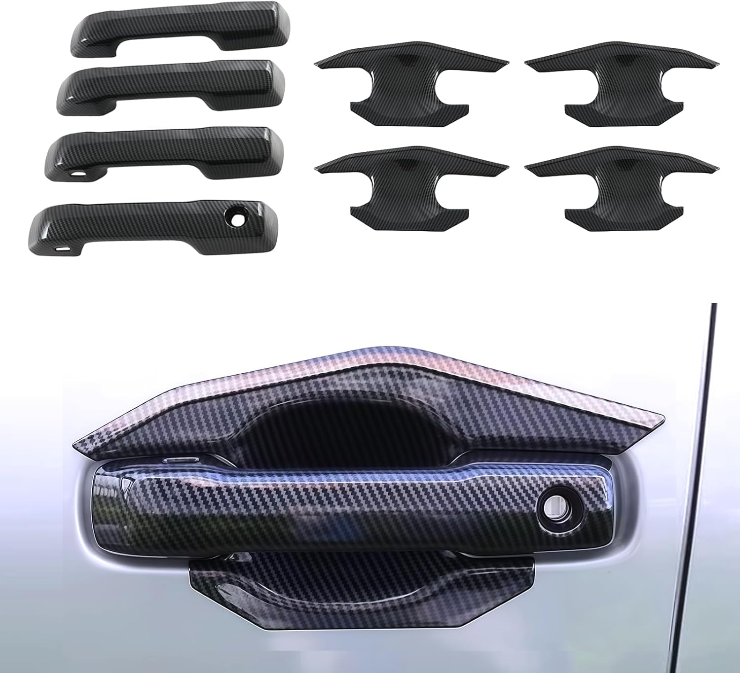 Car Door Handle Bowl Insert Cover for Toyota Tacoma 2024-2025 Exterior Kit Protection Accessories (Imitation Carbon Fiber Pattern)