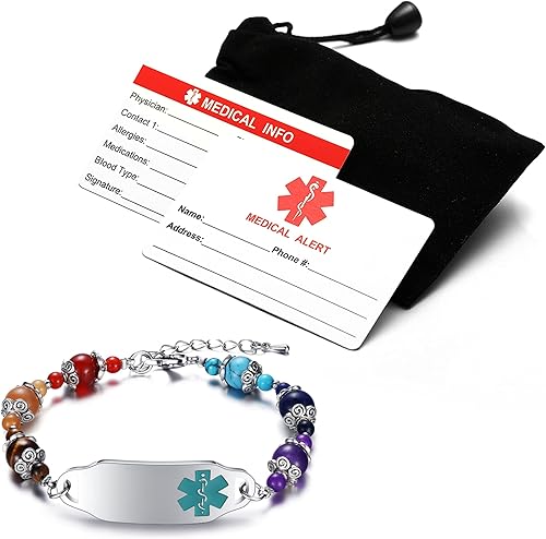 Miniatura 7 de JF.JEWELRY Pulsera de identificación de alerta médica para mujer, pulsera médica personalizada con cuentas de piedra natural, grabado gratuito