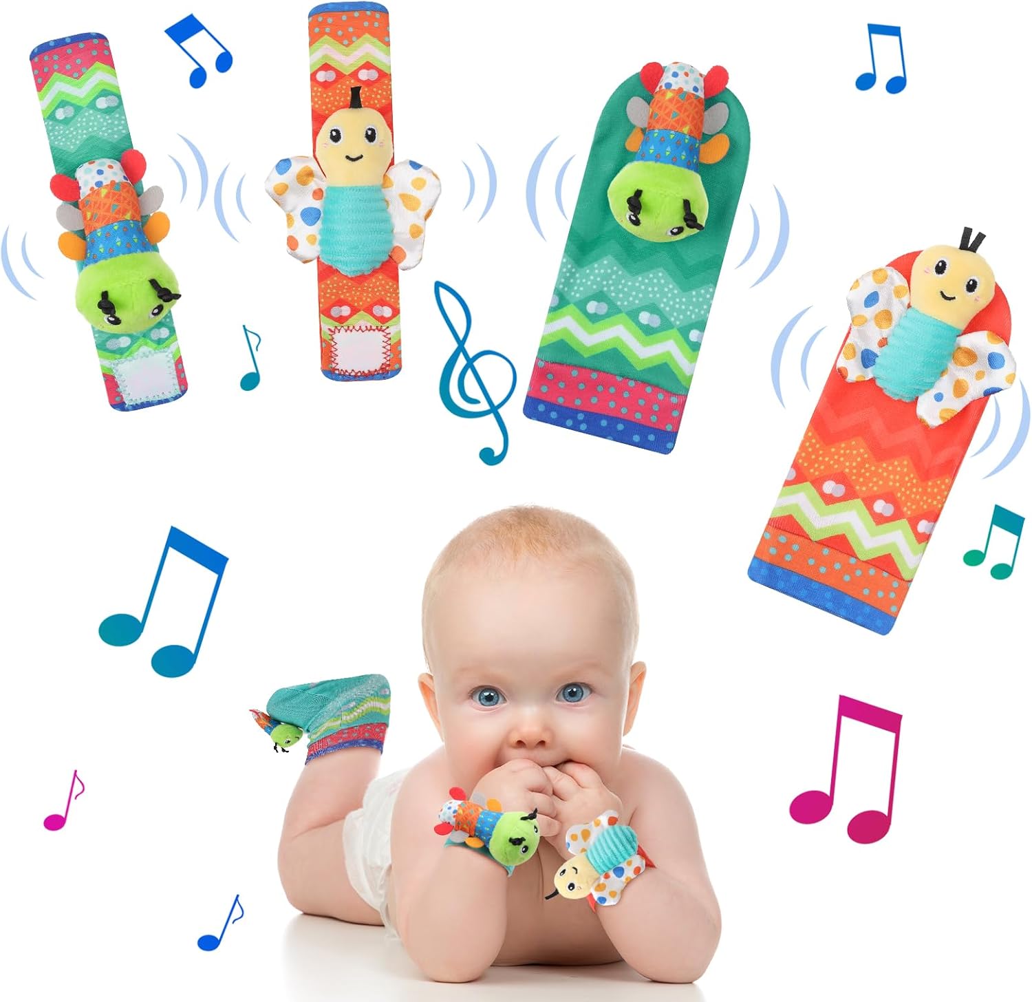 FANTESI Baby Rattle Socks Wrist Strap Rattles Set Wrist Rattles Foot