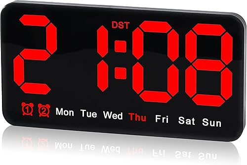 Reloj de pared digital grande, 9.5 pulgadas, despertador LED con dígitos grandes, DST, alarma doble, brillo de 3 niveles para sala de estar,