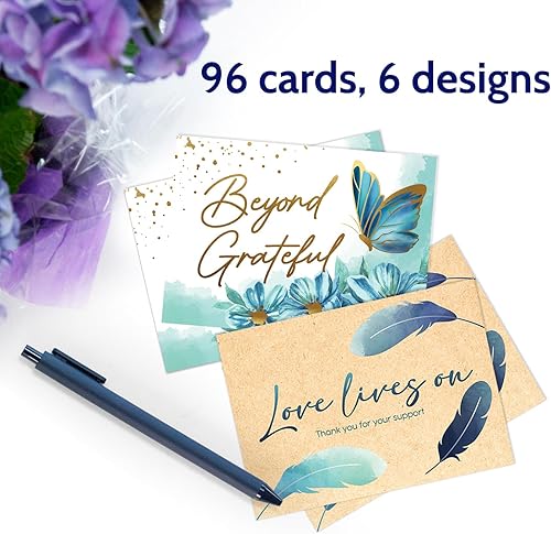 Miniatura 2 de T MARIE 96 tarjetas de agradecimiento funerarias de lámina dorada, diseños de estilo rústico de 4.5 x 6.25 pulgadas, notas de agradecimiento a