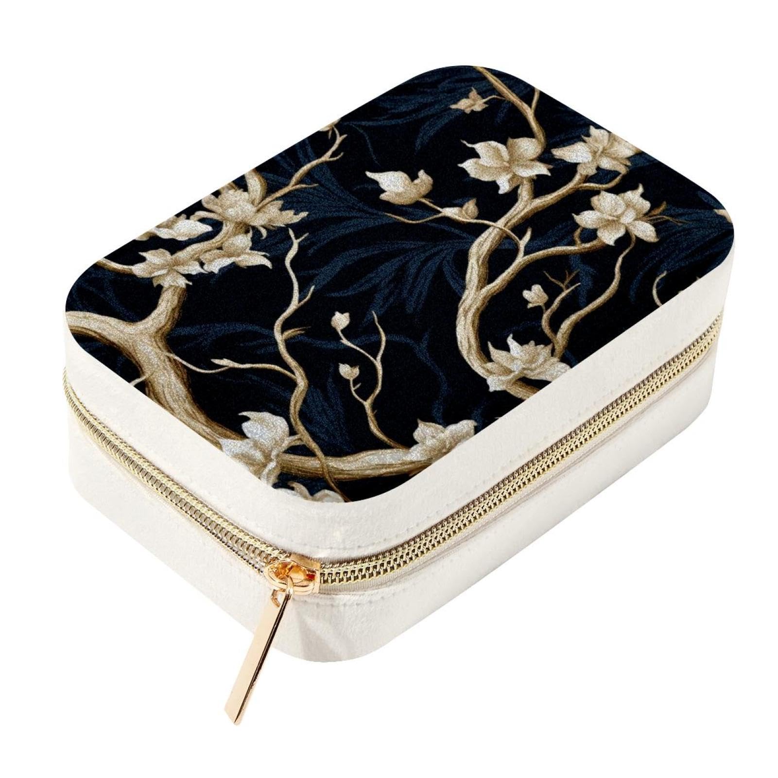 Boîte à bijoux en velours portable avec fermeture éclair et compartiments bagues