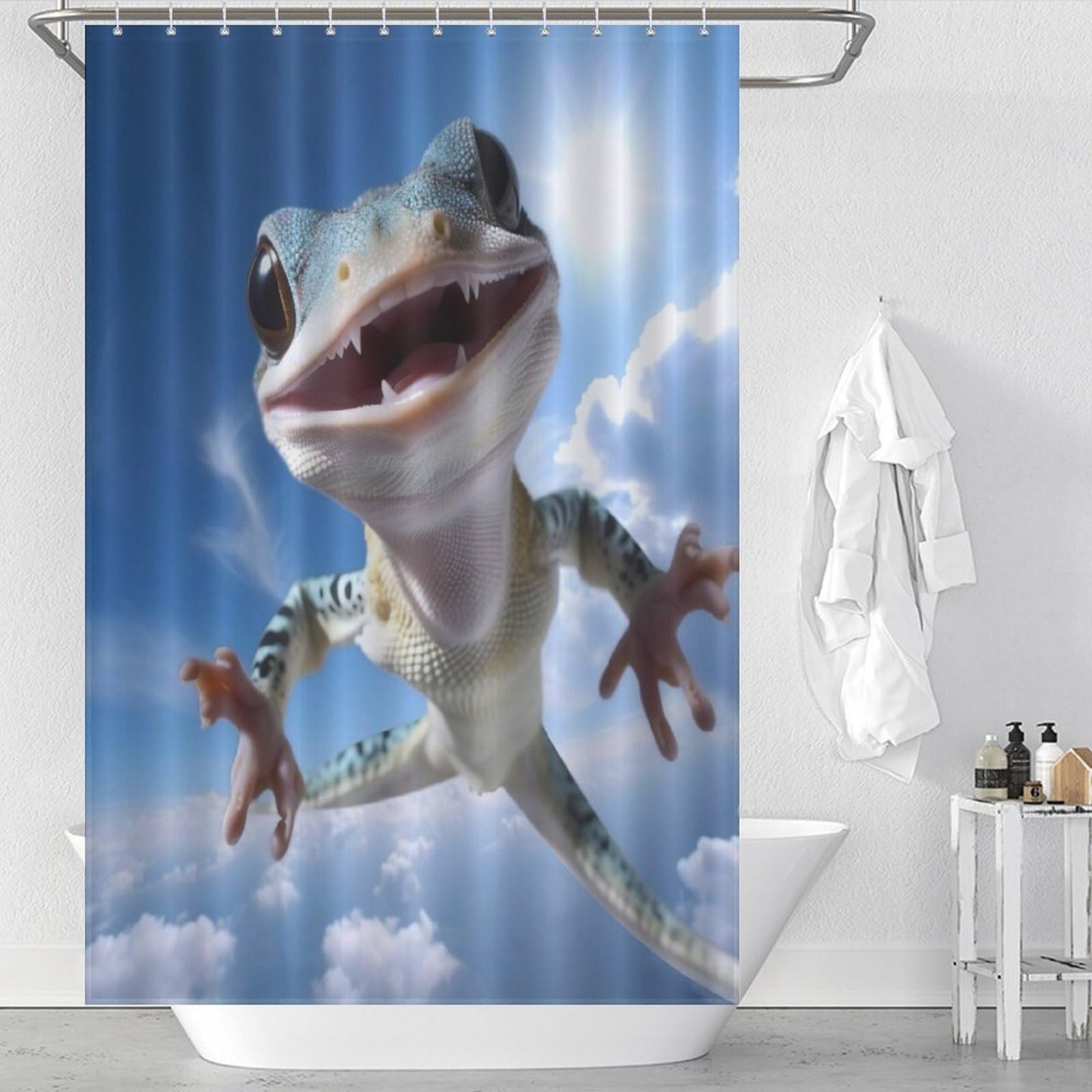 Rideau de douche imperméable caméléon en polyester 122x183 cm avec 12 crochets pour baignoire