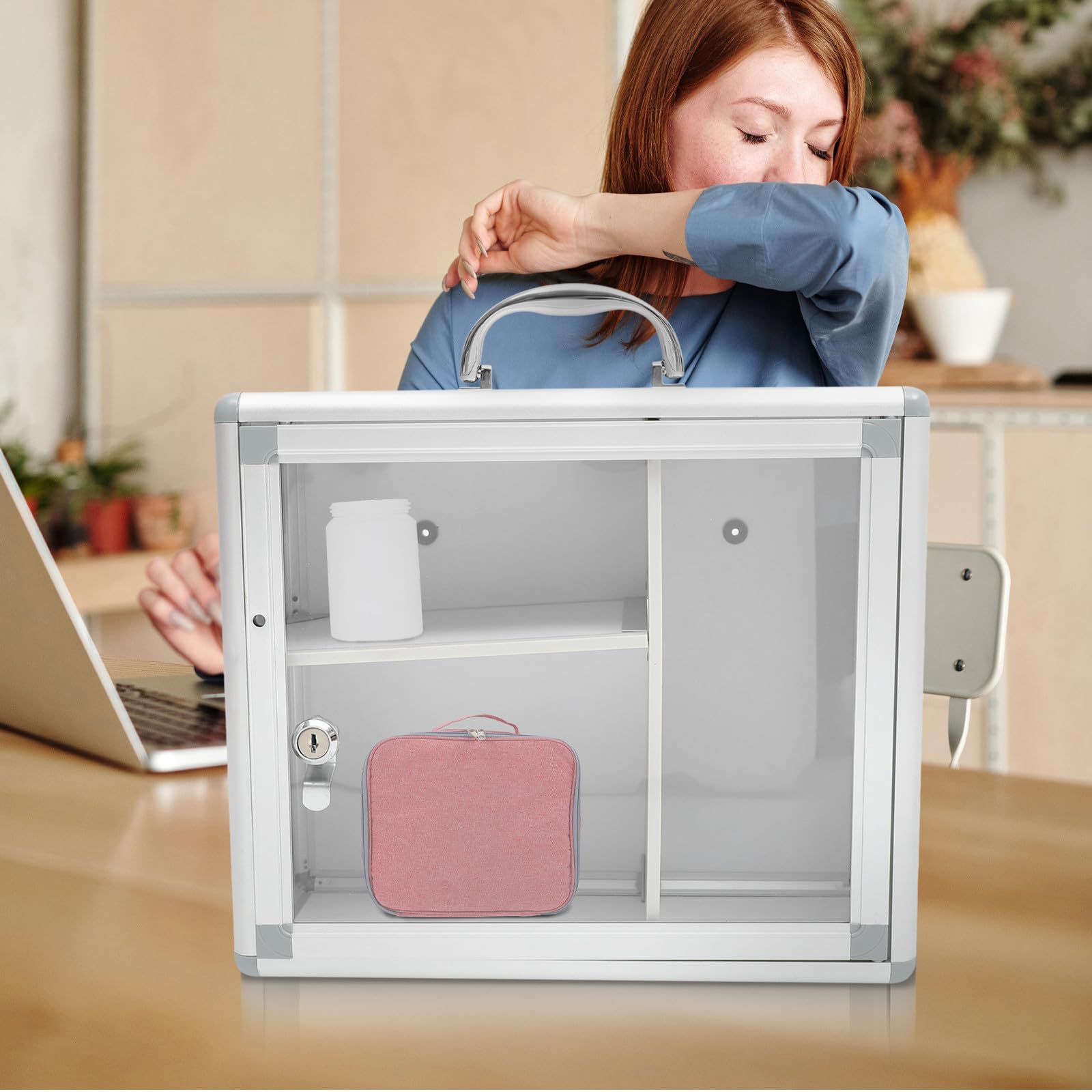 POPETPOP Caja de Almacenamiento de Medicamentos Cerradura para Pared, Multifuncional de Aleación de Aluminio, Adecuado para Uso Hogar y Camping