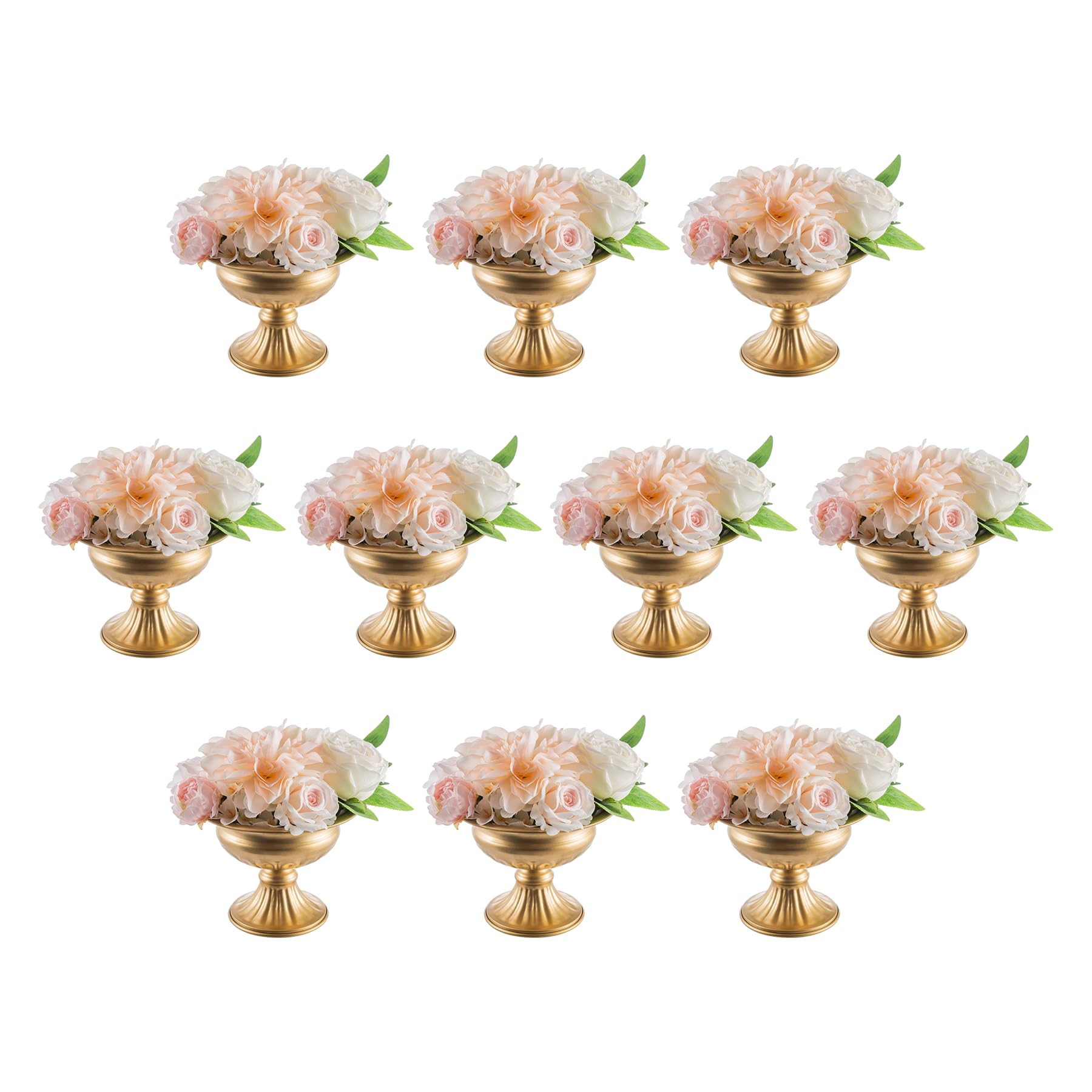Vasi dorati per centrotavola per matrimoni, 12,7 cm, piccolo vaso per composta, per centrotavola, decorazioni da tavolo, urna in metallo, decorazione per fioriere, vaso a tromba, supporto per fiori