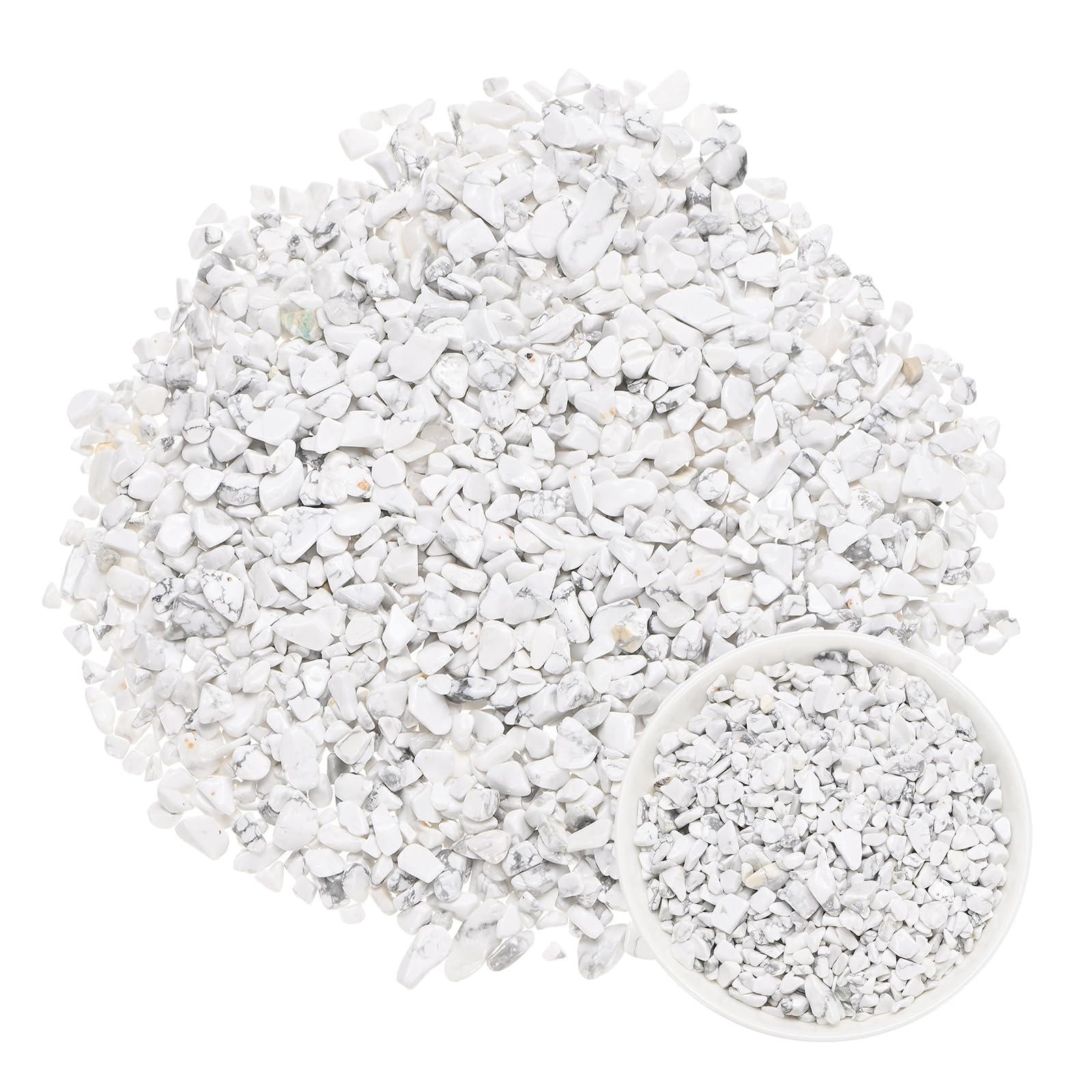 M METERXITY 1.1lb/500g Assorted Tumbled Chips Stone, 5-7 mm Crushed Crystal Quartz Pieces for Vases Filler/Aquarium/Succulent Plants Decor, Irregular Shaped Stones [White]