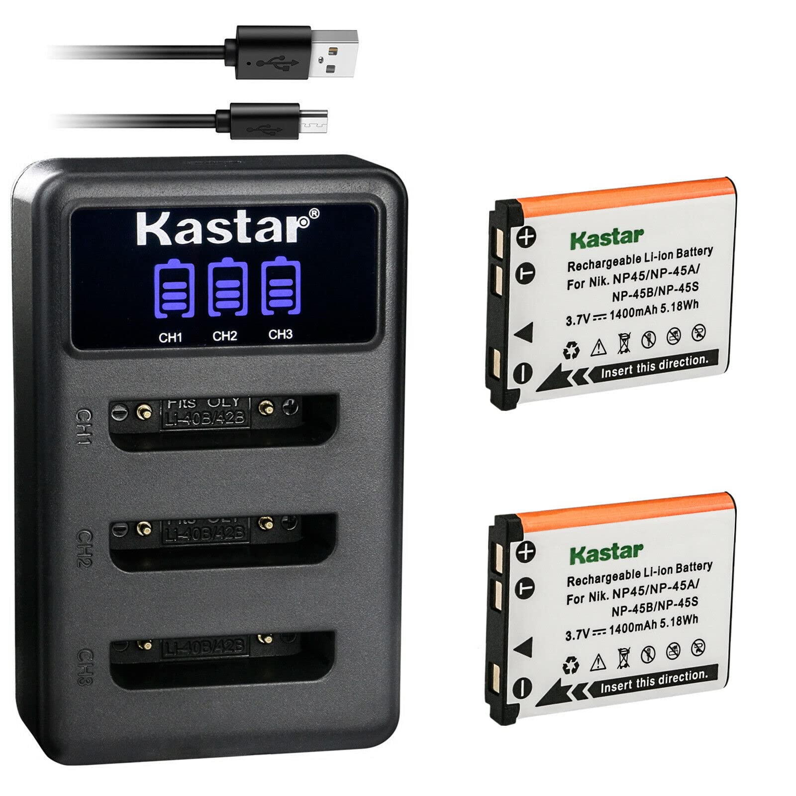 Kastar 2 Pack Battery and LCD Triple USB Charger Compatible with Fujifilm FinePix XP140, FinePix Z10fd Z20fd, FinePix Z30 Z31 Z33WP Z35 Z37, FinePix
