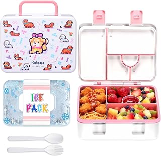 rockpapa Chill Bento Box for Kids with Ice Pack, 5-Compartments, Pets Dog | Large 5.5 Cups, BPA-Free, Leak Proof, with Utensils & Handle, Microwave/Dishwasher Safe, for School, Picnic, Boys, Girls