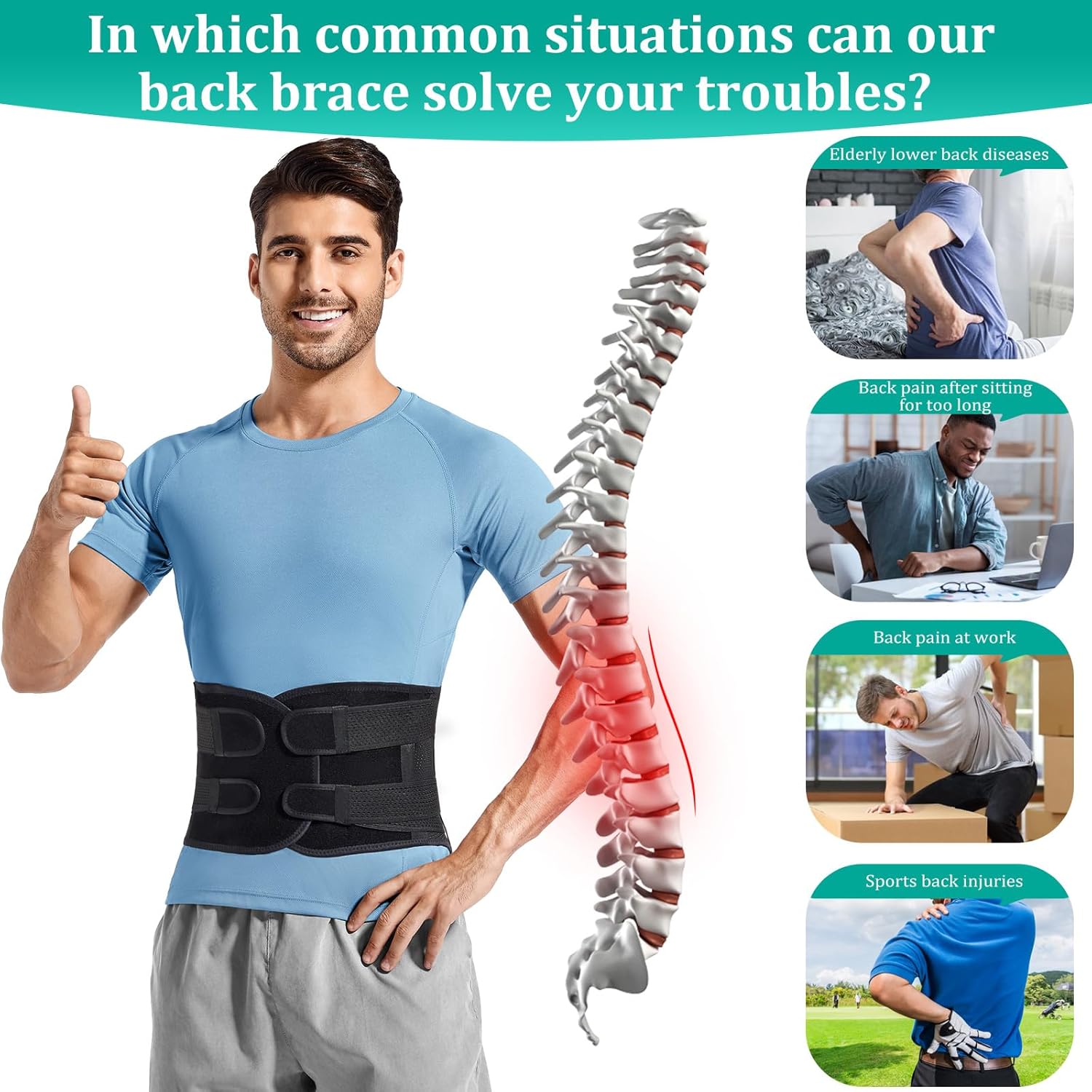 Adjustable Back Brace for Lower Back Pain & Sciatica Relief - Unisex Lumbar Support Belt for Herniated Disc, Posture Correction, Breathable Design for Work, Sports (B92,X-Large) - Image 3