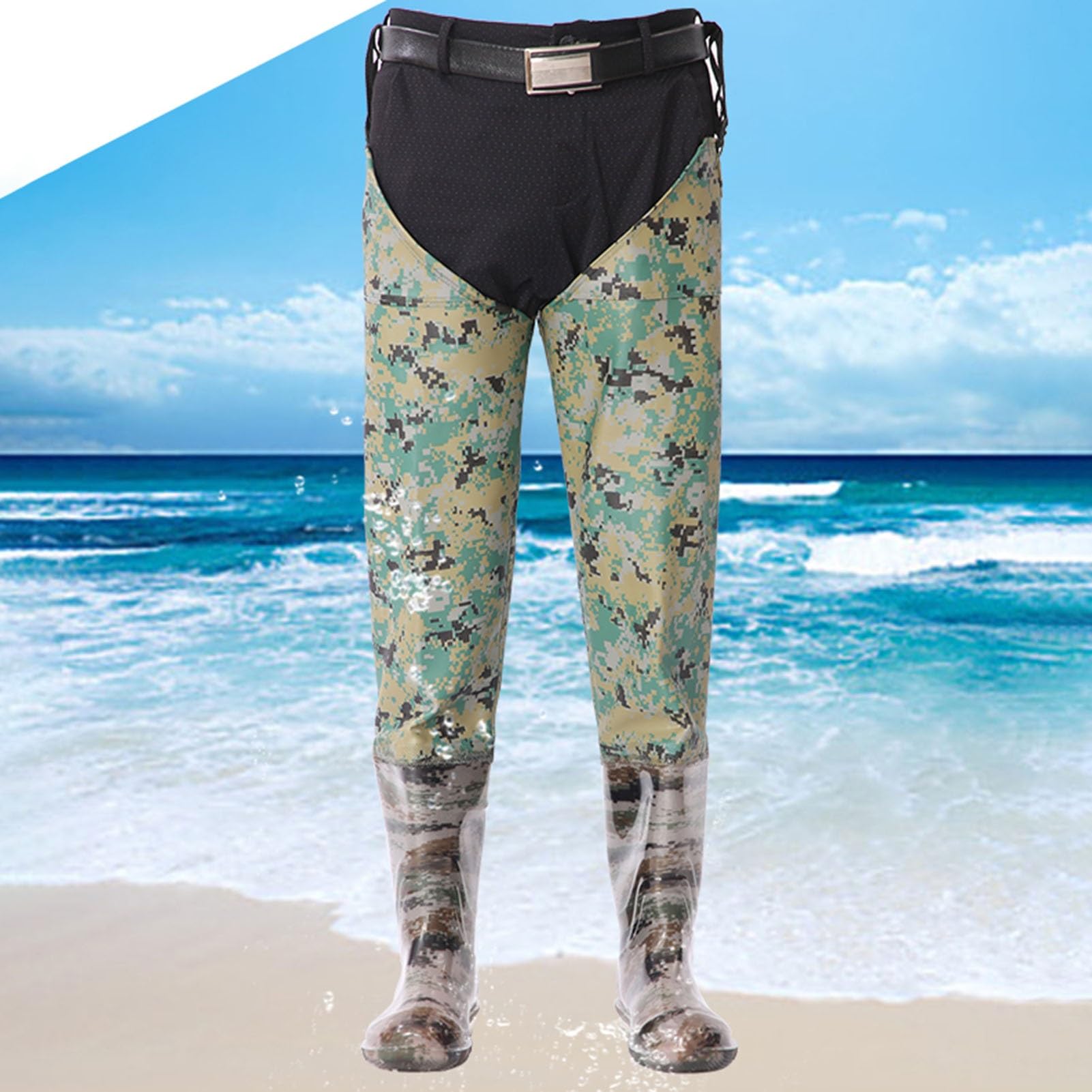 Stivali A Coscia Waders Impermeabili mimetici per Uomo e Donna con Suola con Tacchetti, trampoliere per Anca Lavorato a Maglia(42 EU)