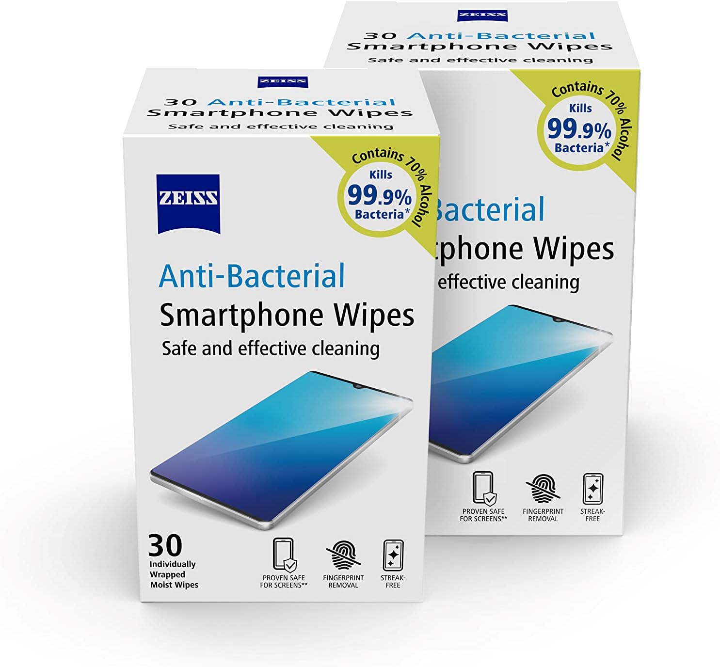 Anti-Bacterial Smartphone Screen Wipes, for Computers, Cameras and Binoculars, Individually Packed Single Use Disposable Cloths in Sachets, 70 Percent Alcohol, White, One Size (pack of 2)