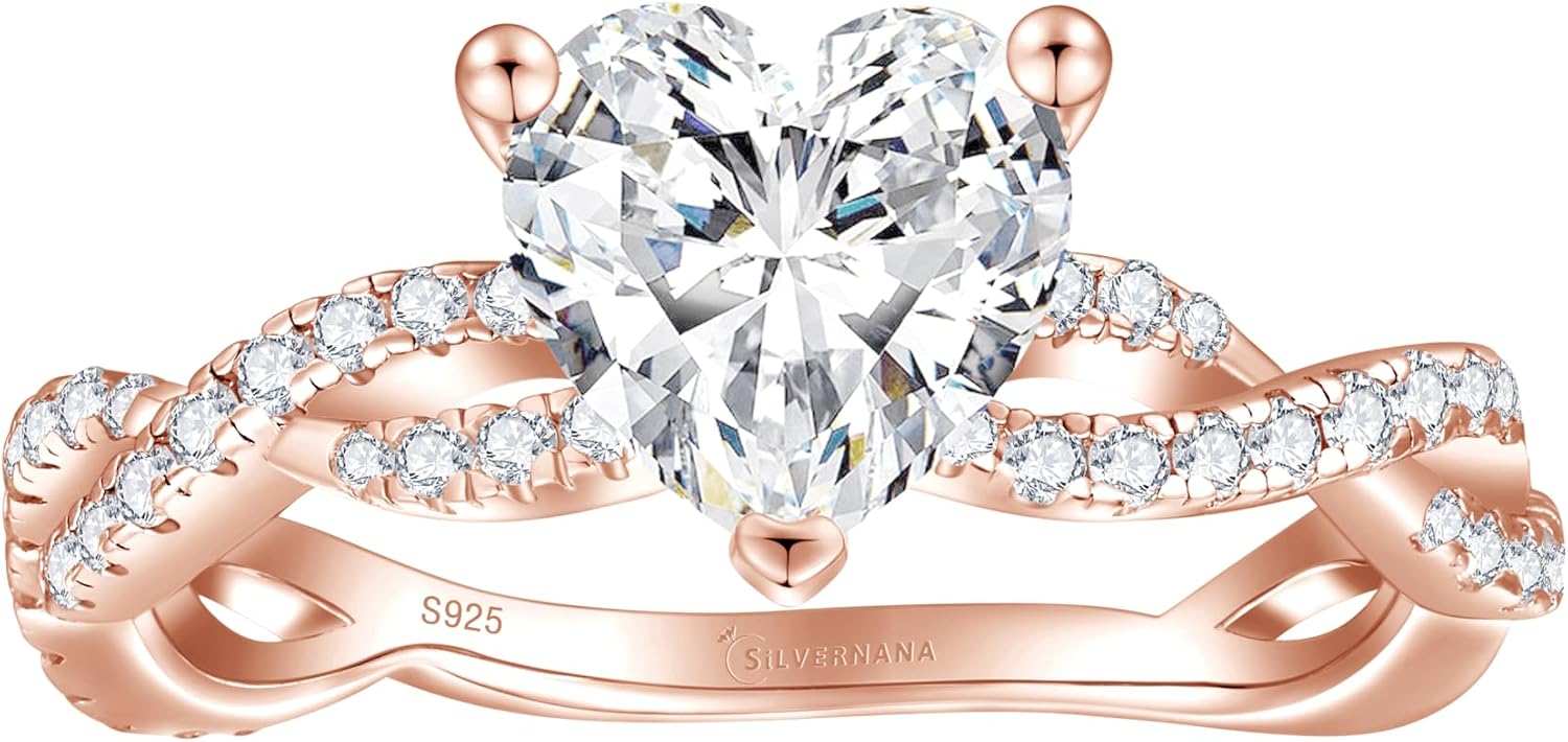 1/1.5/2CT 925 Sterling Silver Heart Moissanite Engagement Rings for Women D Color VVS1 Heart-Shaped Promise Ring for Her Size 4-10