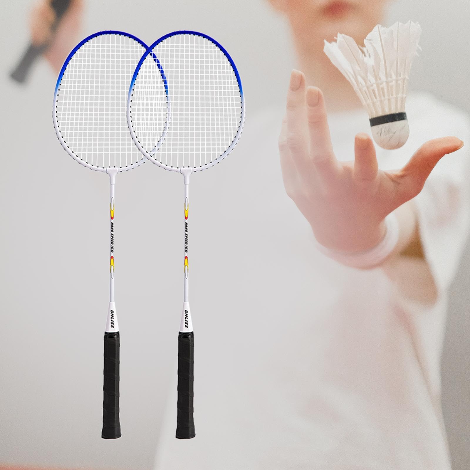 2 Pezzi Racchette da Badminton Set Allenamento Doppio Racchetta Leggera Struttura Resistente Ferro Lega Adatte per Giocare in Giardino Principianti