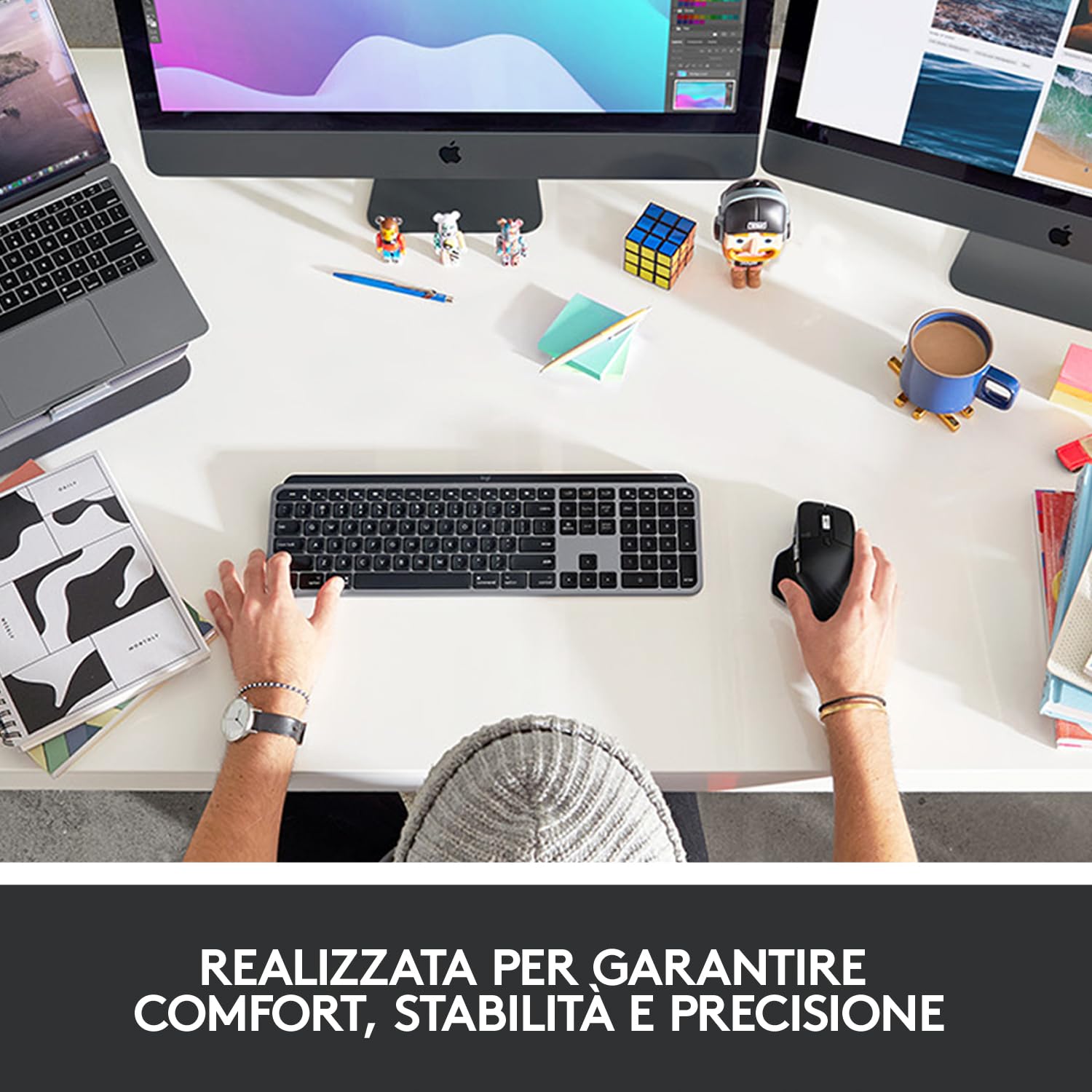 Logitech MX Keys for Mac - Tastiera wireless avanzata illuminata, tasti retroilluminati LED, Bluetooth, USB-C, compatibile con MacBook Pro, MacBook Air, iMac, iPad, Italiano QWERTY - Grigio