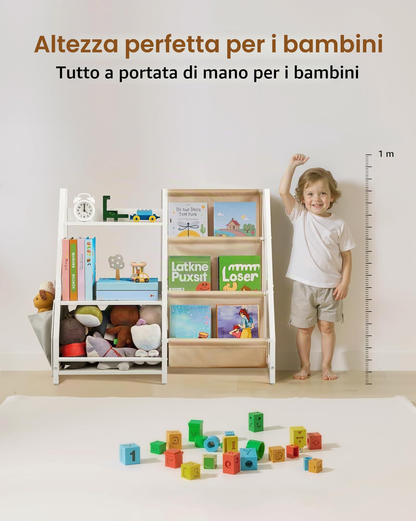 VEVOR Mobiletto di Stoccaggio Portaoggetti di Giocattoli 3 Ripiani, Armadietto Porta Giocattoli Libreria Porta Libri 7 Scomparti, Scaffale per Giocattoli per Camera da Letto, Bianco
