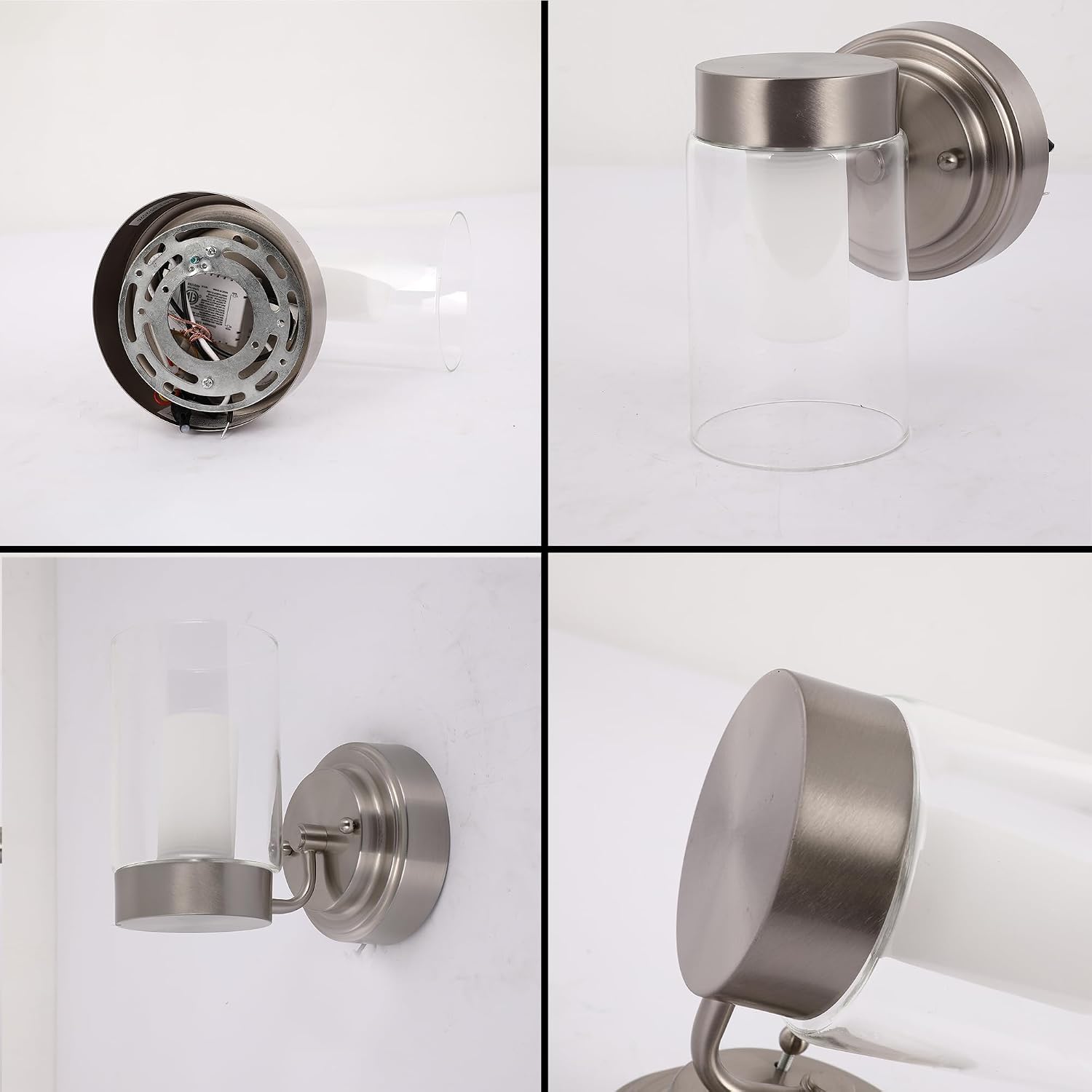 LEDMyplace 8W Modern LED Bathroom Vanity Light Over Mirror, 4000K Cool White, 550 Lumens, Dimmable Wall Lamp for Living Room, Brushed Nickel Finish Clear Glass Shade Decorative Lighting