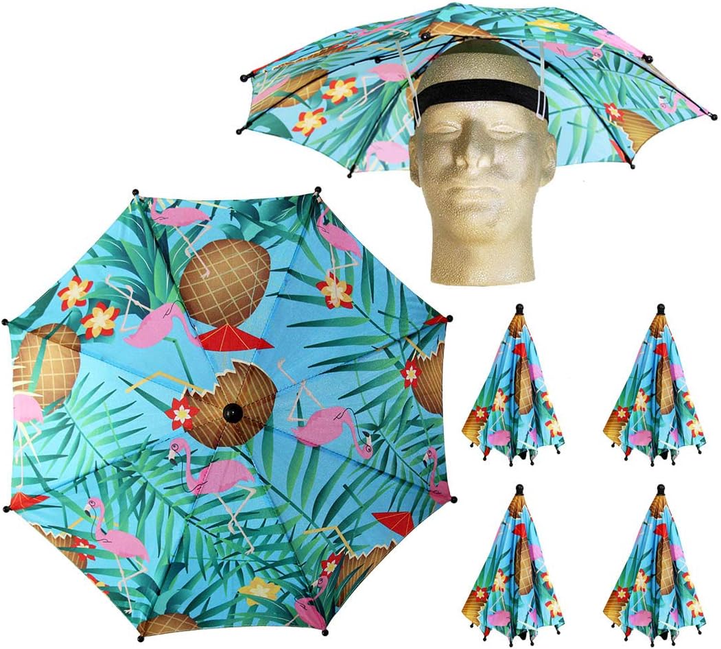 Funbrella Hats - TROPICAL Umbrella Hat - The Frisky Flamingo - Rain Sun Resistant - Easy Elastic Fit for Adults & Kids - Umbrella Hats for a Costume Party, Festival, Fishing, Hiking and the Beach