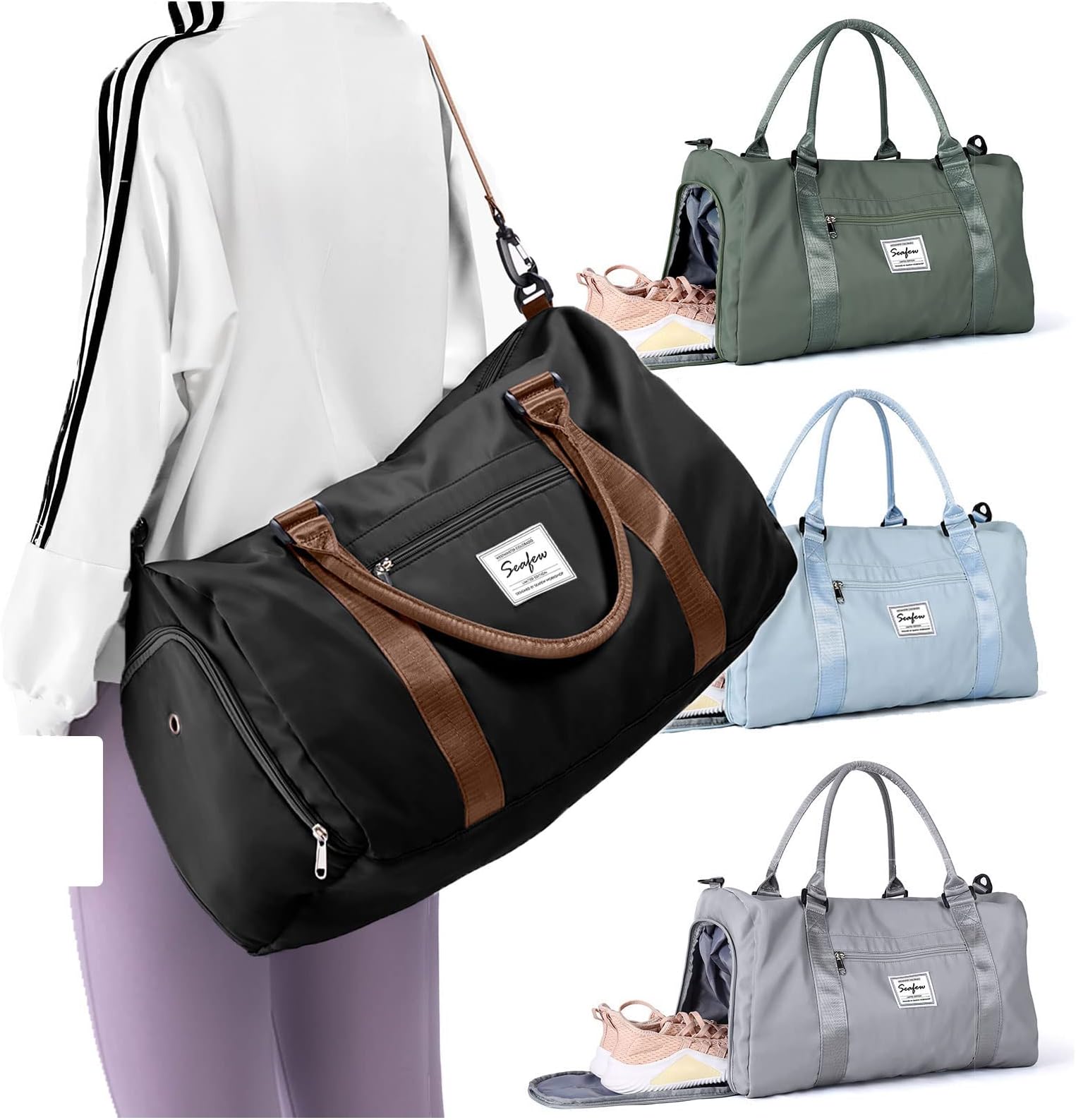 Weekender Duffel Bags for Women & Men - Airplane Travel Totes with Wet Pocket & Shoe Compartment - Labor & Delivery Hospital Bag