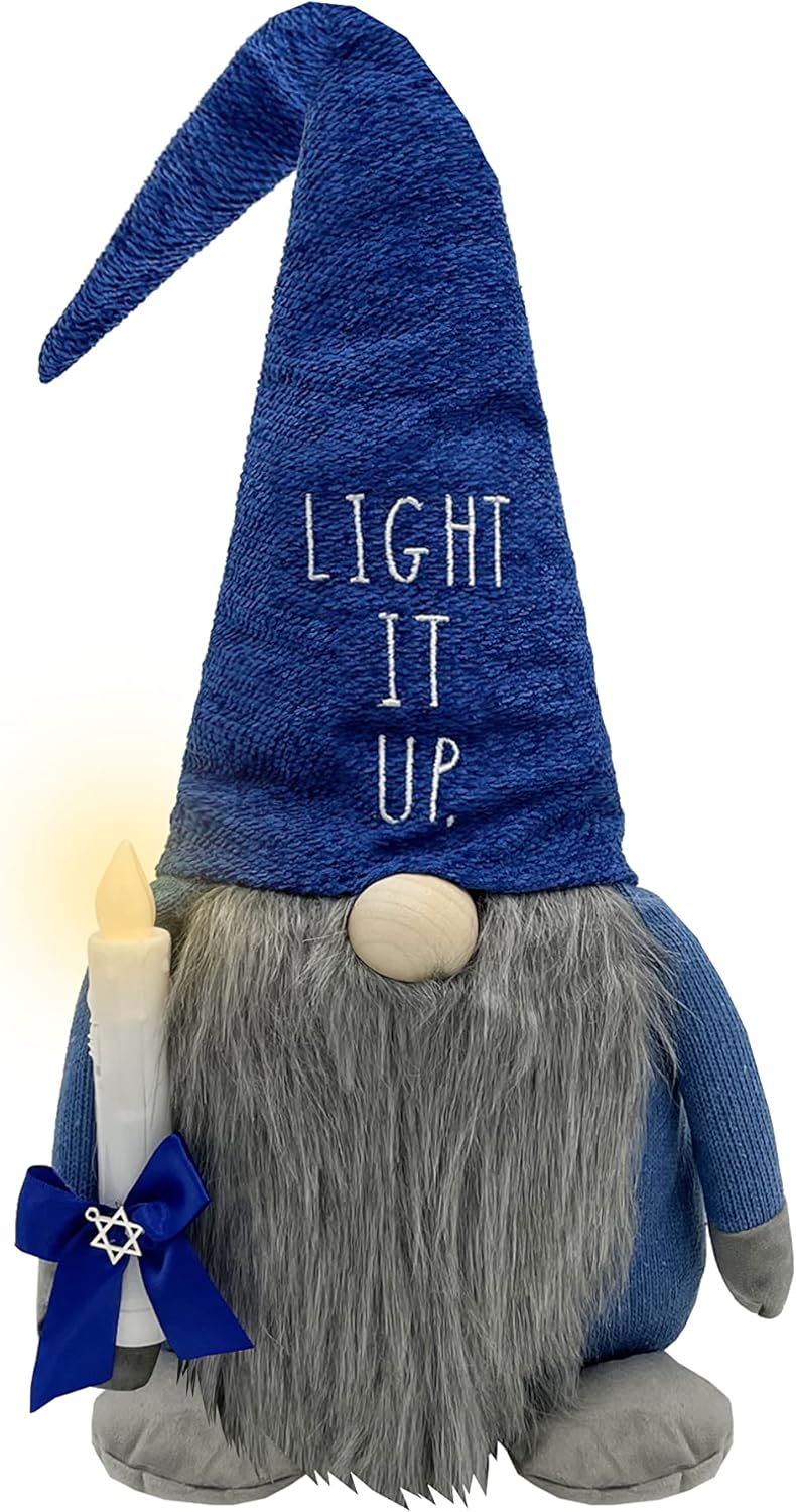 Rae Dunn Hanukkah Gnome - Home Decor Decorations - Scandinavian/Swedish/Nordic Tomte Nisse Plush Figurine - 19" Elf with Heart Ornament for Shelf, Table, Desk Décor
