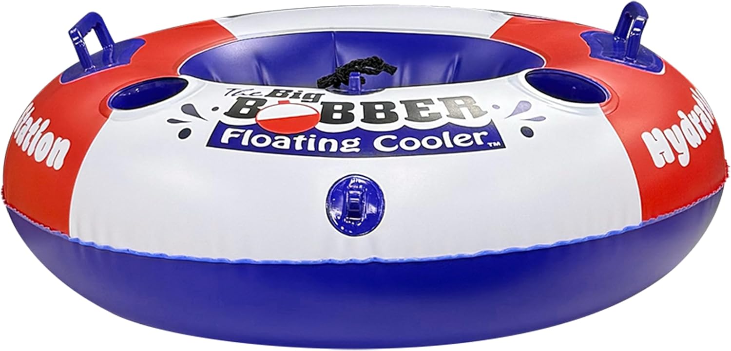 AccuSharp Hydration Station Inflatable Cooler Float, Fits Big Bobber Cooler, 4 Cup Holders, Floating Device Only, Mesh Bottom & Rope Ties, Ideal for Tubing, Boating & Poolside Fun