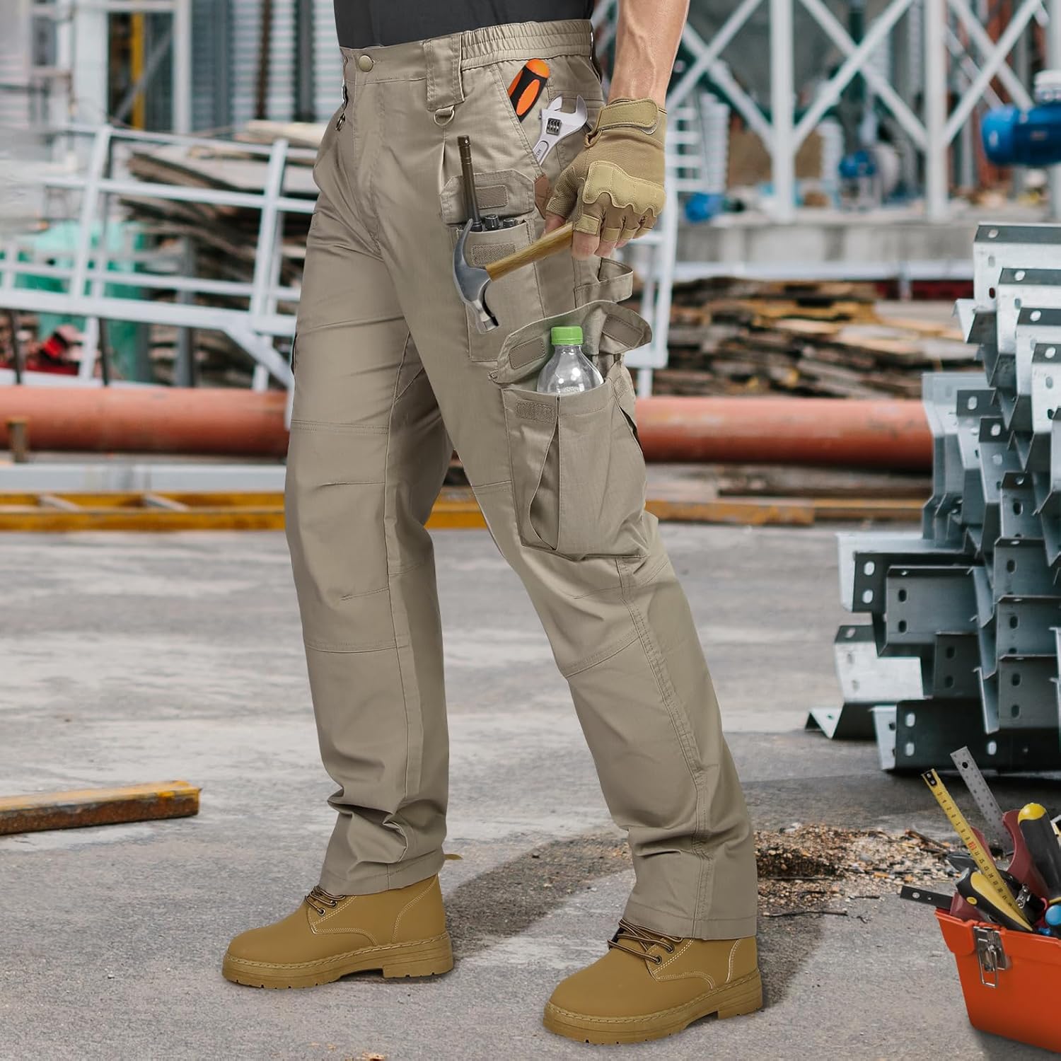 IGOLUMON Men's Stretch Tactical Pants, Breathable Ripstop Cargo Pants, Outdoor Lightweight EDC Work Hiking Pants - Image 2