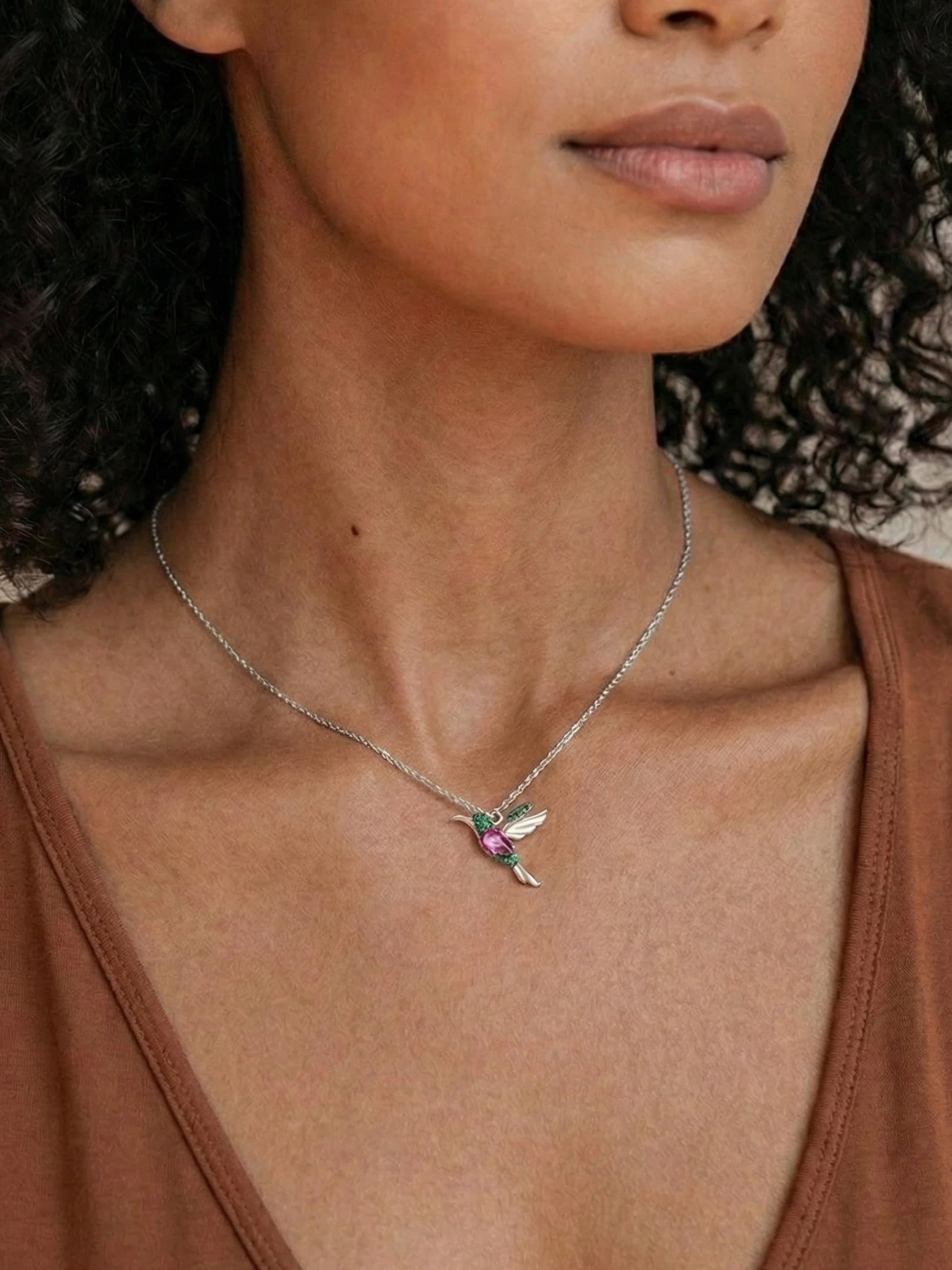Einzelstück Collana con ciondolo a forma di colibrì, in argento Sterling 925, placcato oro, con zirconi cubici (colibrì oro)