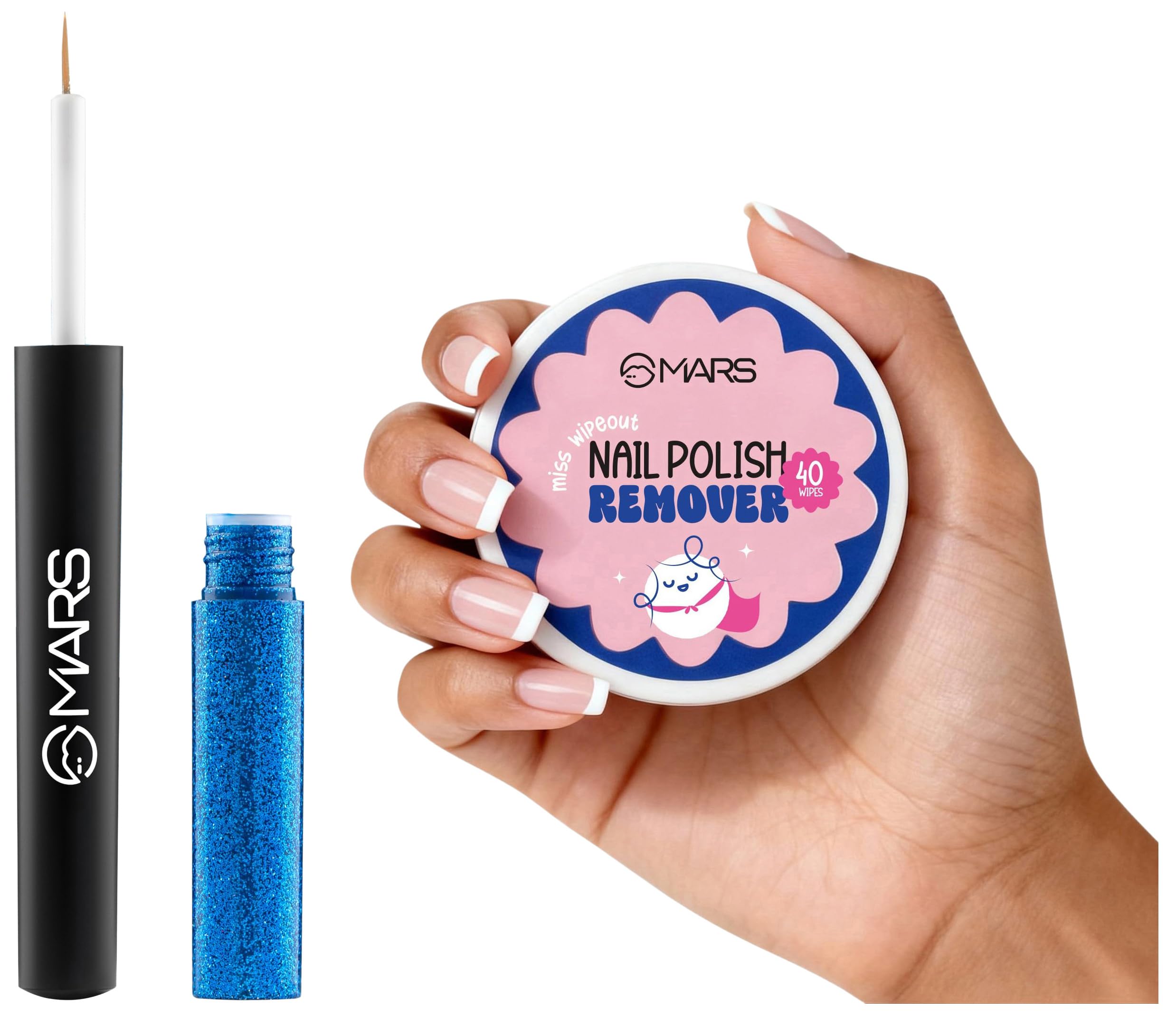 MARS Miss Wipe Out Nail Polish Remover Wipes (40 Wipes) Gentle & Travel-Friendly Twinkle Wink Glitter Eyeliner (1.6 ml) (05-MIDNIGHT-BLUE) Smudge-Proof-image-29
