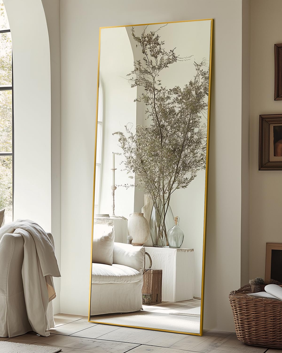 Antok Full Length Mirror, 59"x18" Floor Mirror, Floor Standing Freestanding Full Body Mirror with Stand for Bedroom, Hanging Mounted for Living Room