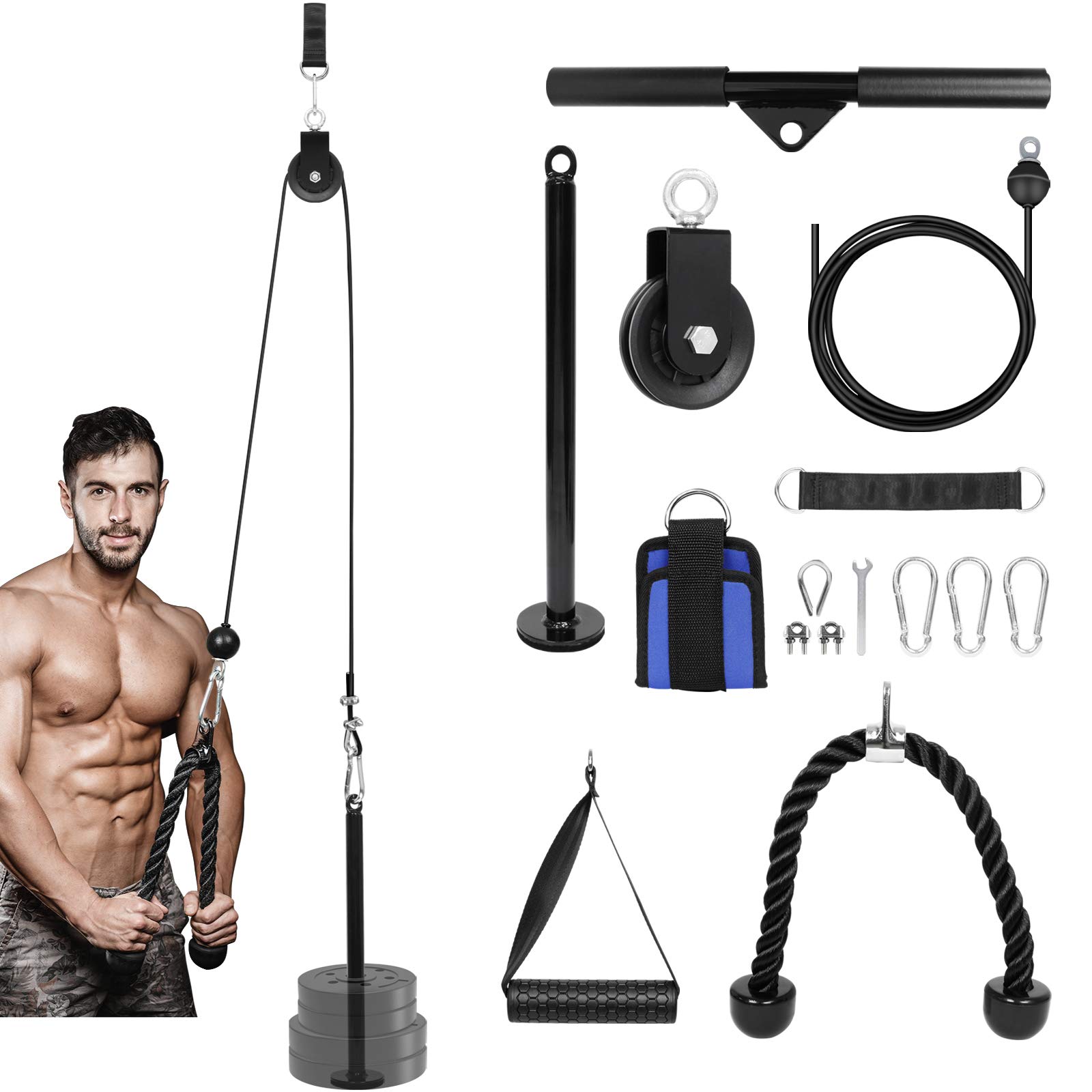 UbowayWeight Cable Pulley System Machine: Home Gym Lat Pulldown Attachments with Tricep Rope Cable Handle for Workout Functional System Forearm, Tricep, Back Exercise Cable Pulley Excercise Equipment