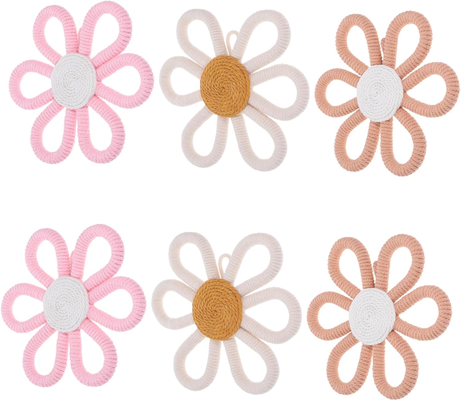 Amosfun 6pcs Boho Flower Hanging Decor for Nursery Handwoven Wall Art Sign Easy Install Bedroom Wall Decor for Girls Room Flowers
