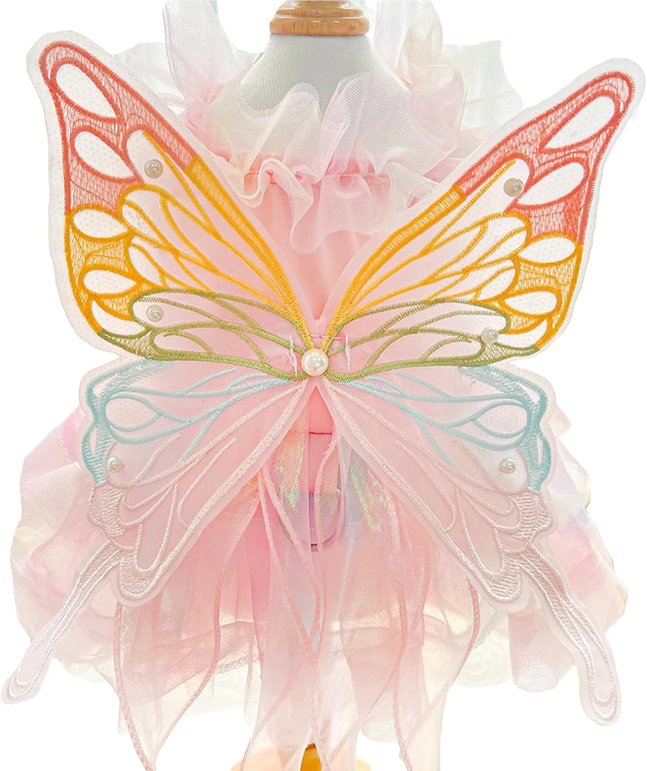 BAMY Butterfly Wings Dog Dress,Summer Cat Skirt for Halloween,Pink,S | Lace Princess Small Pet Tutu, Bowknot Flower Girl Costume, Cute Cat Outfit for Wedding, Party, Birthday, Photo